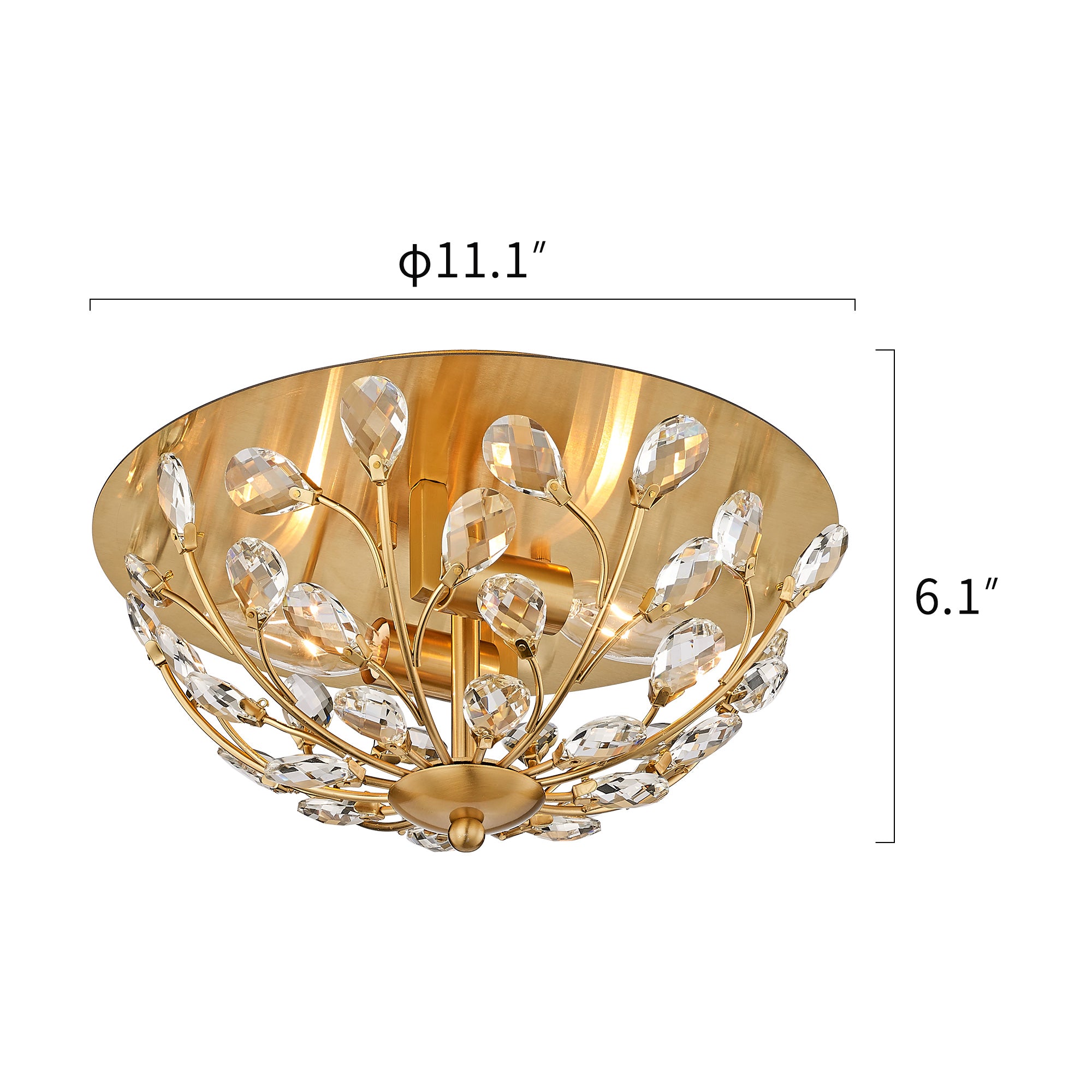 Crystal Modern Gold Flush Mount Ceiling Light - 12 inch Close to Ceiling Light - USAG00122