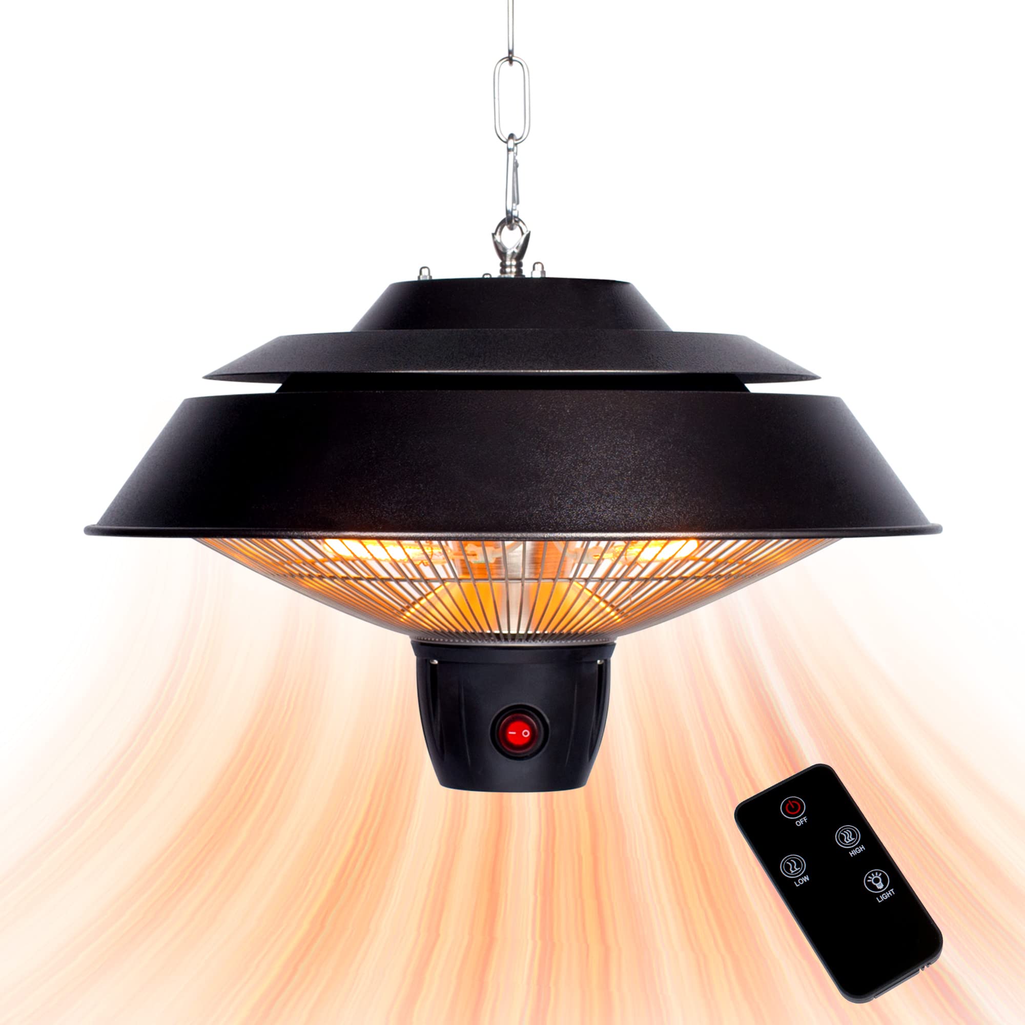 Electric Patio Infrared Heater - USAG00176 - 600W/900W/1500W 3 Power Settingswith Remote, Outdoor Ceiling/Hanging Patio Heater in Hammered Bronze Finish