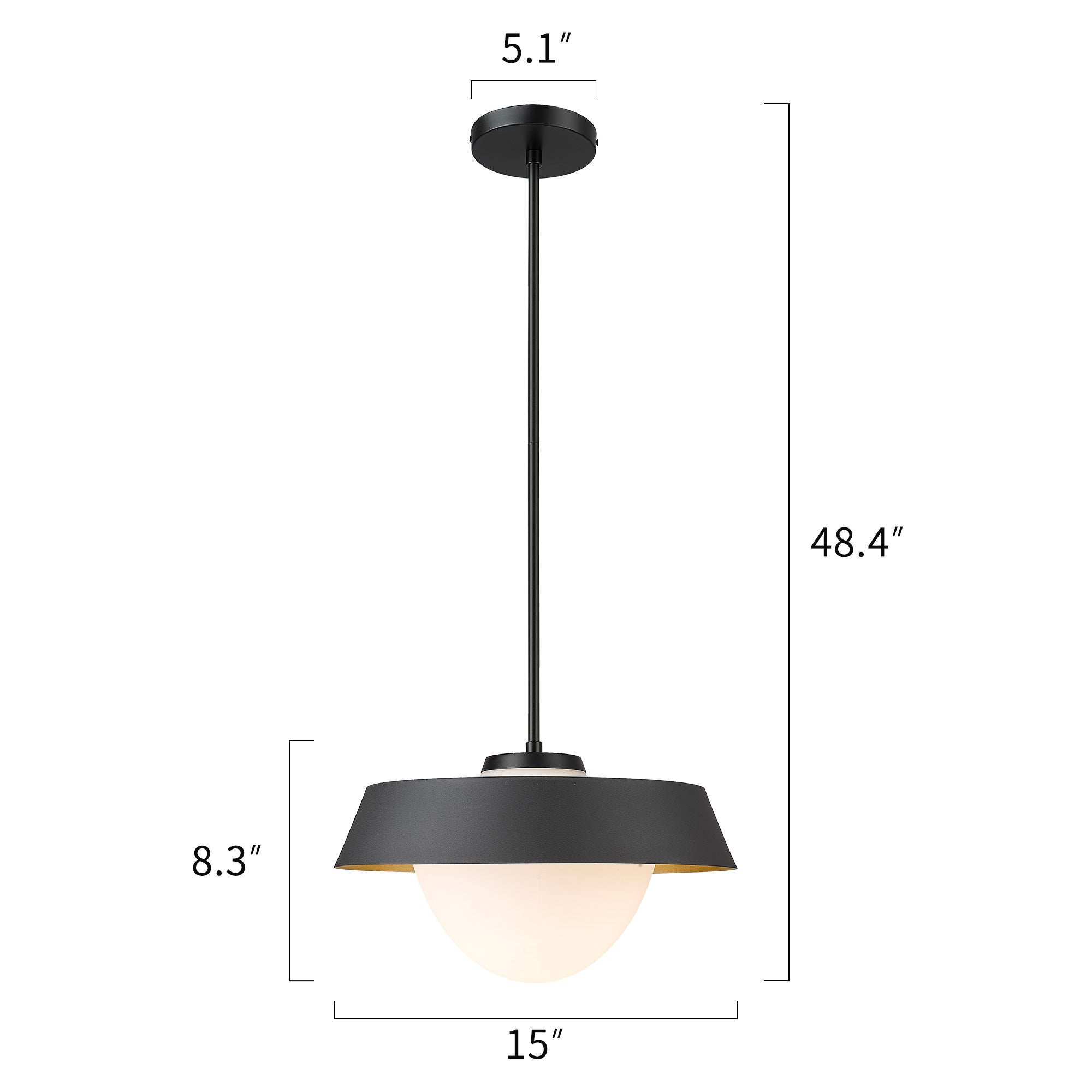 Matte Black Glass & Metal - 15'' Black Pendant Lights - USAG00286