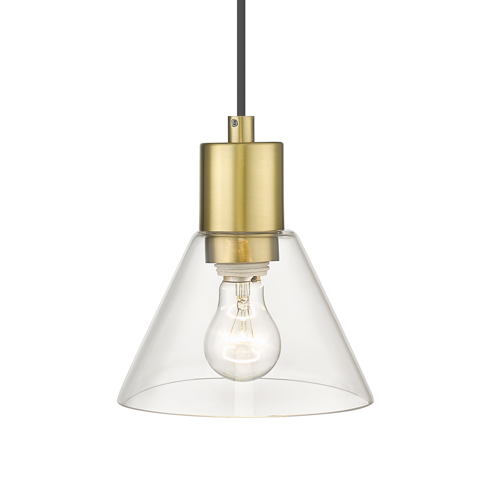 Modern Kitchen Island Lighting with Clear Glass Shade in Brushed Gold Finish - 7 inch Pendant Hanging Lights - USAG00290