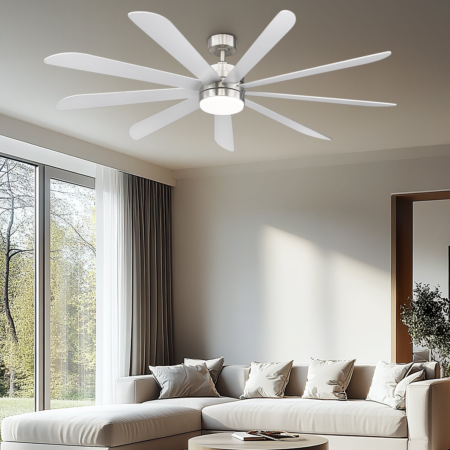 72" Smart Ceiling Fan with Light, Works with Alexa, Remote Control, Brushed Nickel