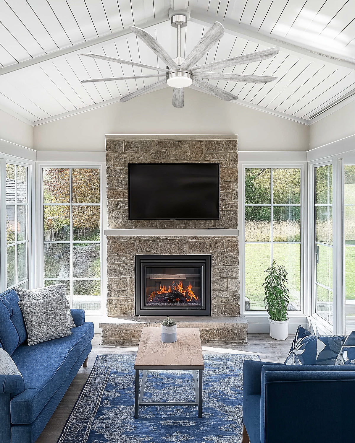 72" Smart Ceiling Fan with Light, Works with Alexa, Remote Control, Brushed Nickel