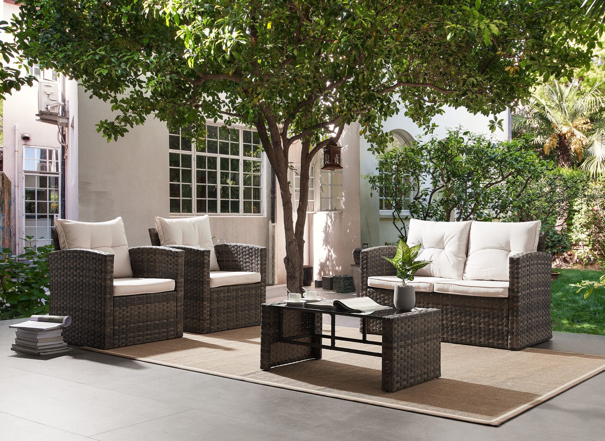 4 Piece Rattan Sofa Seating Group with Cushions