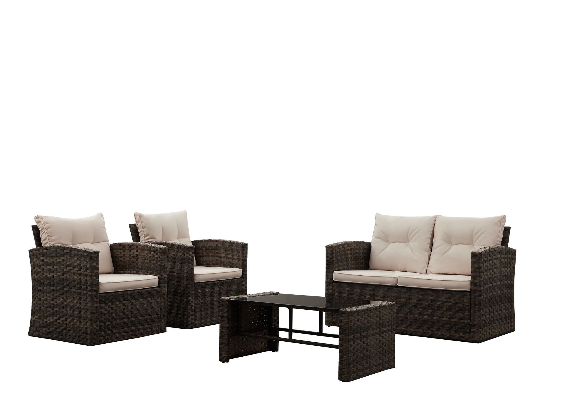 4 Piece Rattan Sofa Seating Group with Cushions