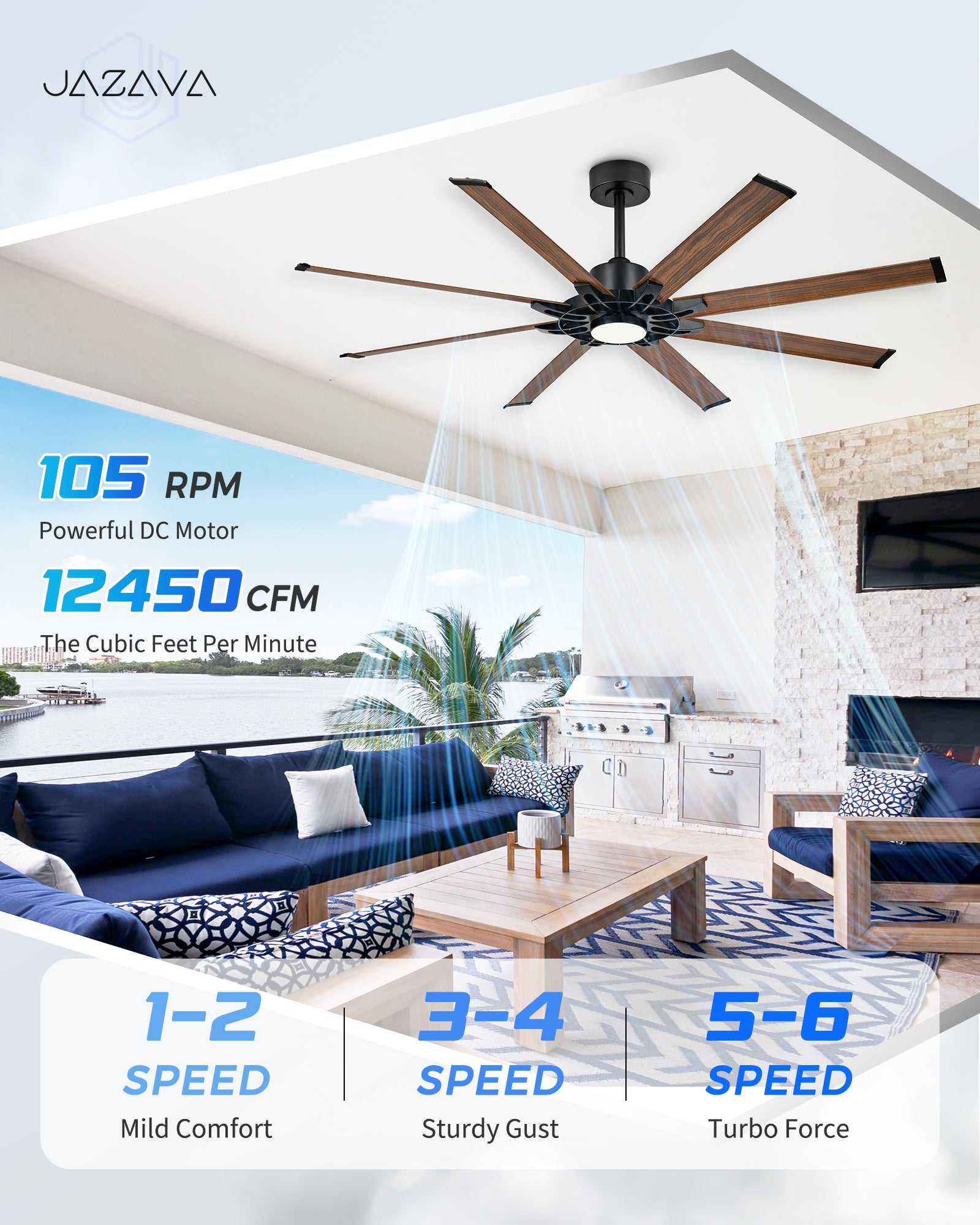 72" Smart Ceiling Fan with Light, Patented Hub Design, Aluminium Blade, Alexa App Control, Walnut