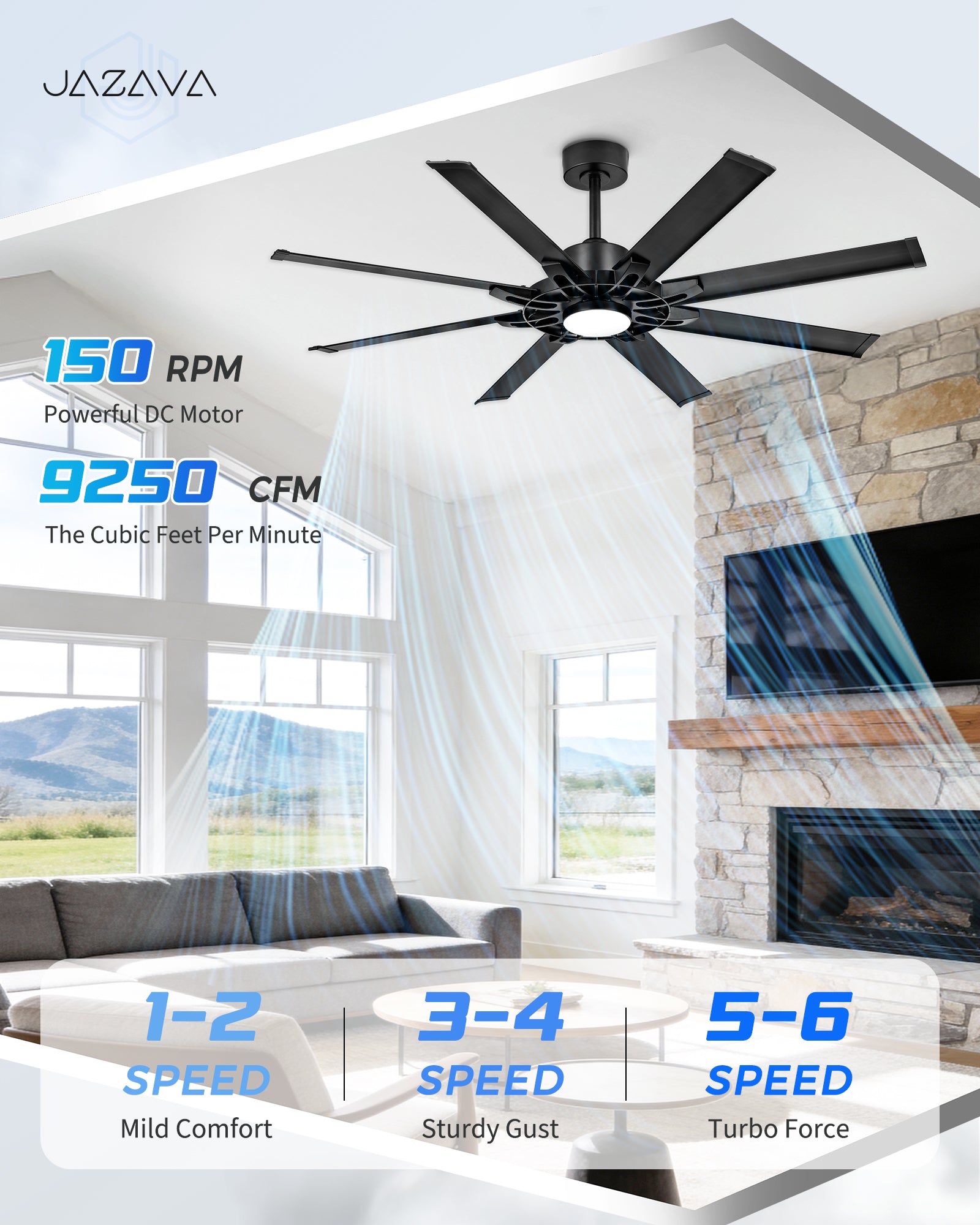 60" Smart Ceiling Fan with Light, Patented Hub Design, Aluminium Blade, Alexa App Control, Black