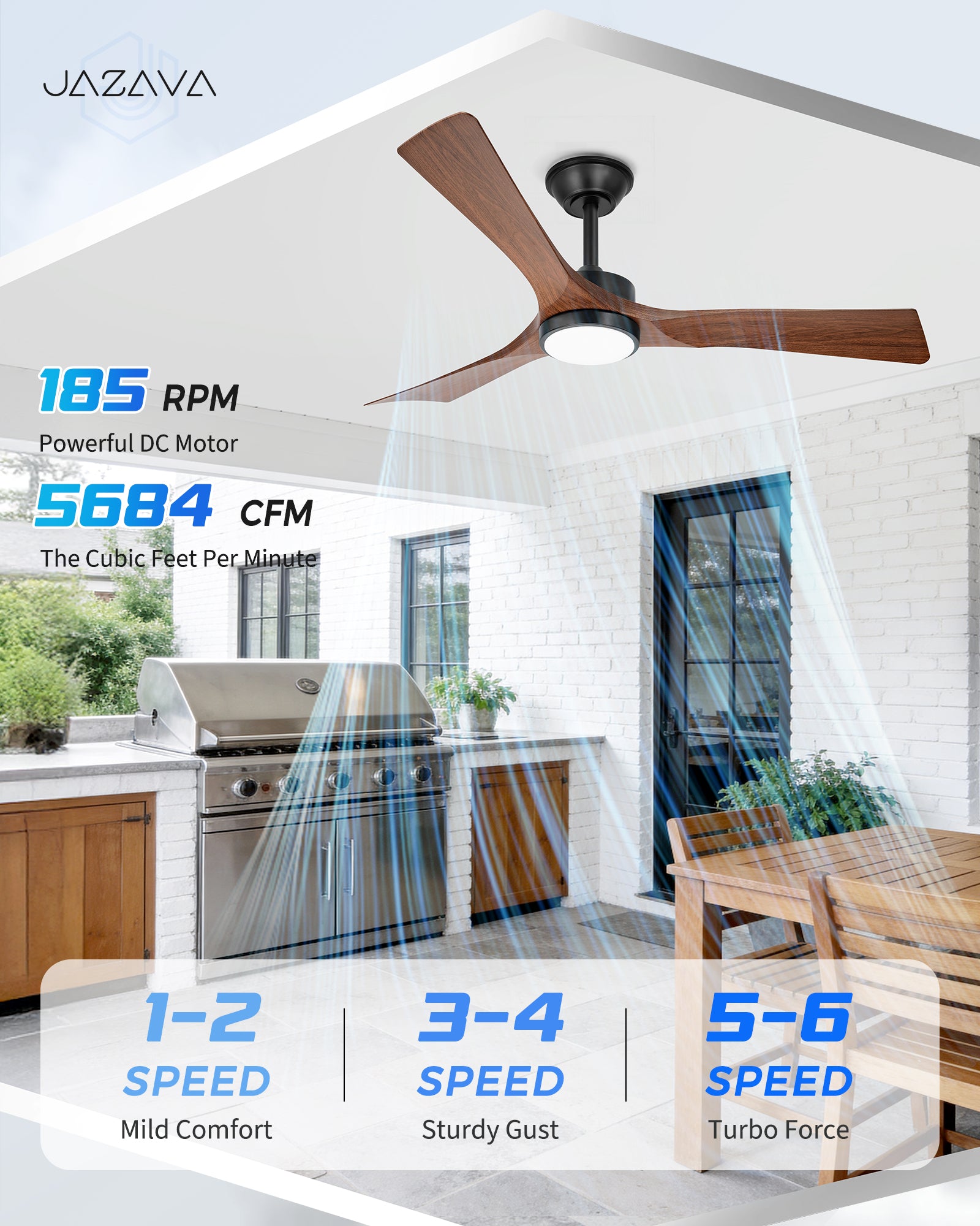 52" Coastal Ceiling Fan with Light, Corrosion-Resistant, Quiet DC Motor, 3CCT LED, Remote Control, Walnut