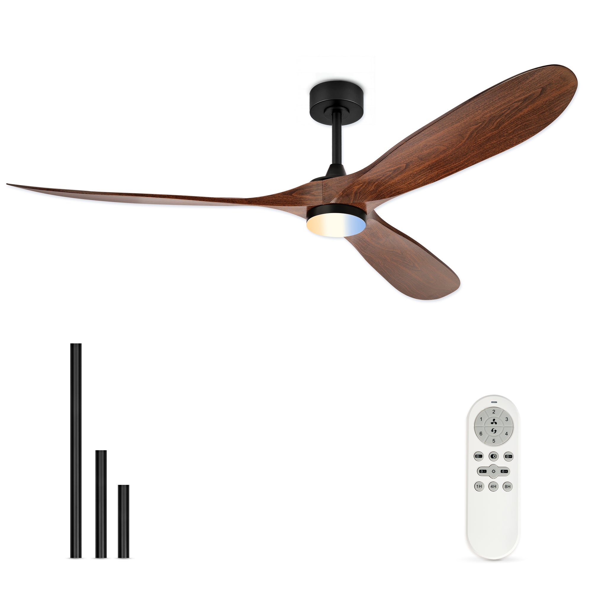 70" Coastal Ceiling Fan with Light, Corrosion-Resistant, Quiet DC Motor, 3CCT LED, Remote Control, Walnut