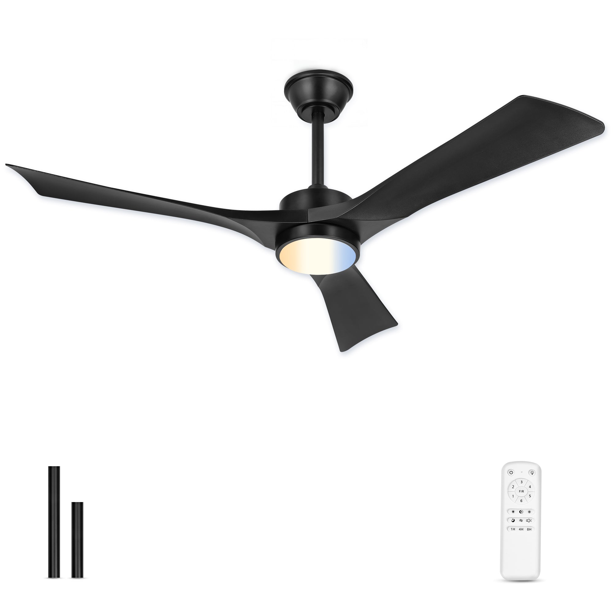 52" Coastal Ceiling Fan with Light, Corrosion-Resistant, Quiet DC Motor, 3CCT LED, Remote Control, Black
