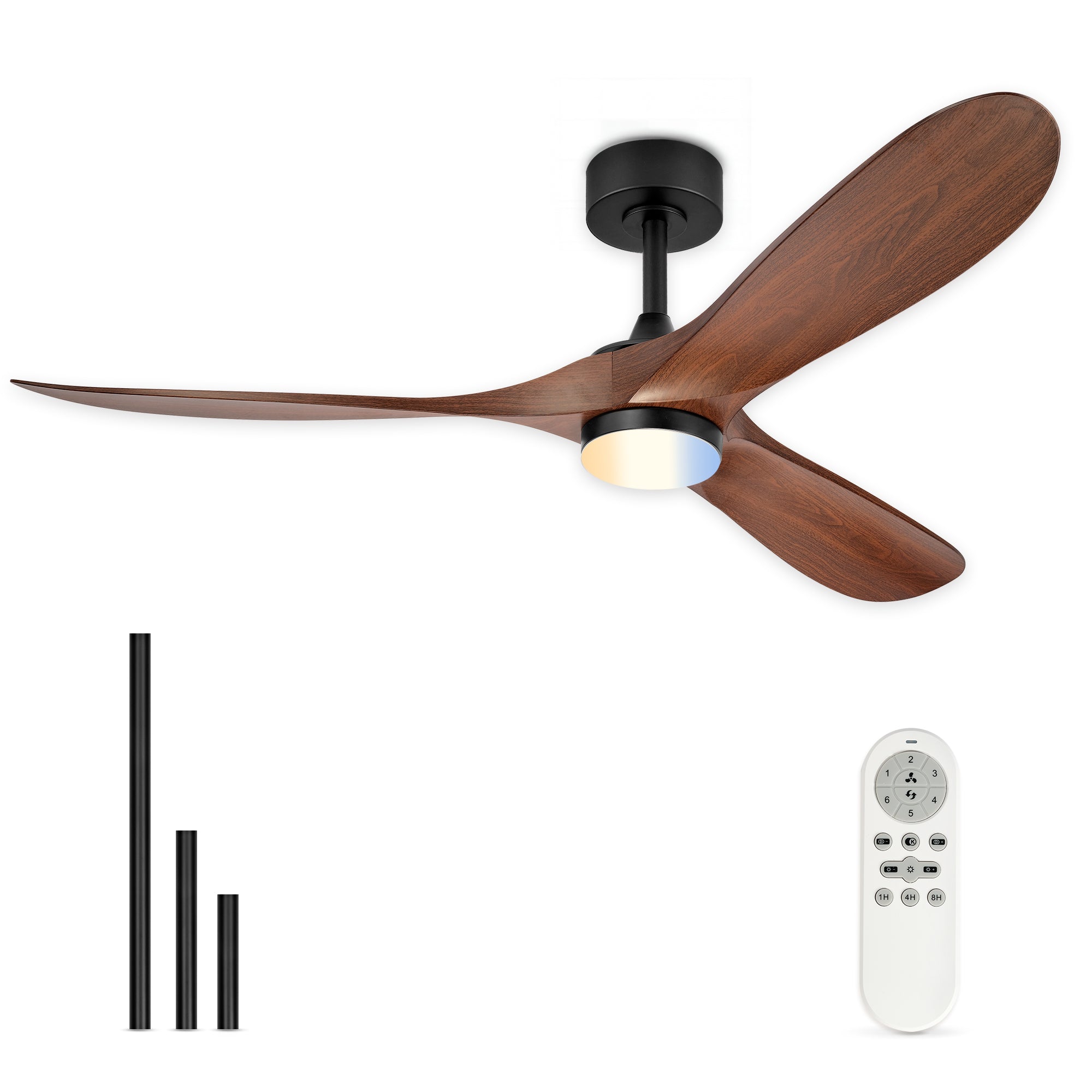 60" Coastal Ceiling Fan with Light, Corrosion-Resistant, Quiet DC Motor, 3CCT LED, Remote Control, Walnut