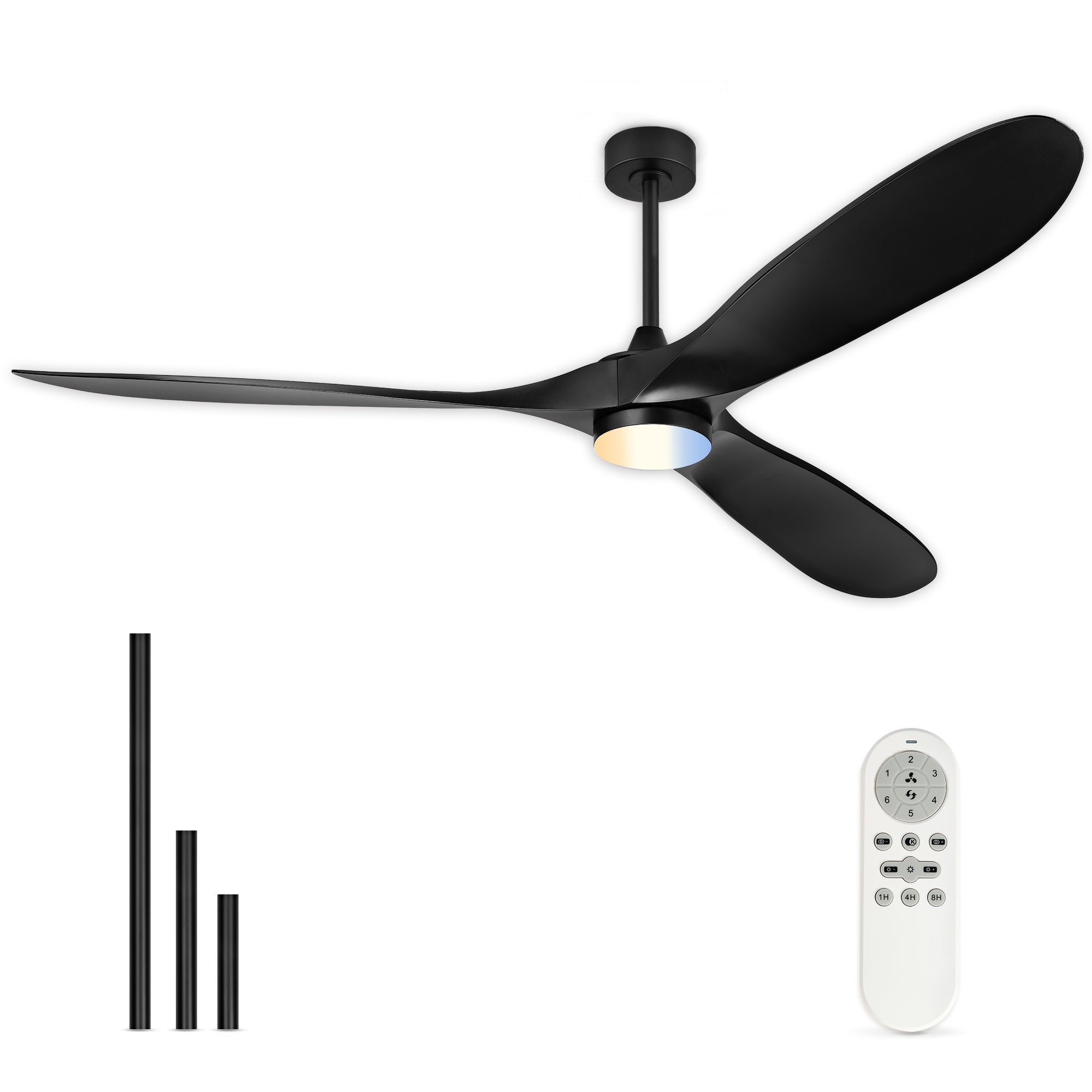 70" Coastal Ceiling Fan with Light, Corrosion-Resistant, Quiet DC Motor, 3CCT LED, Remote Control, Black