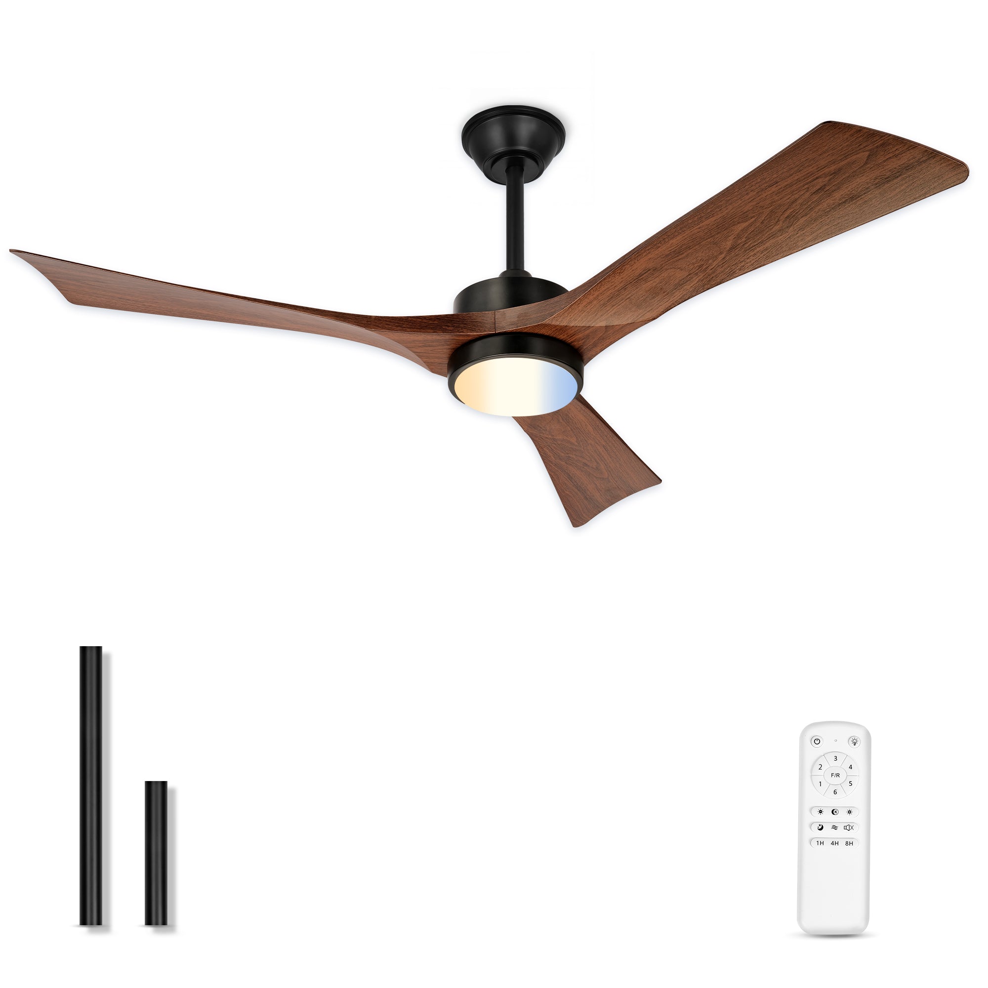 52" Coastal Ceiling Fan with Light, Corrosion-Resistant, Quiet DC Motor, 3CCT LED, Remote Control, Walnut