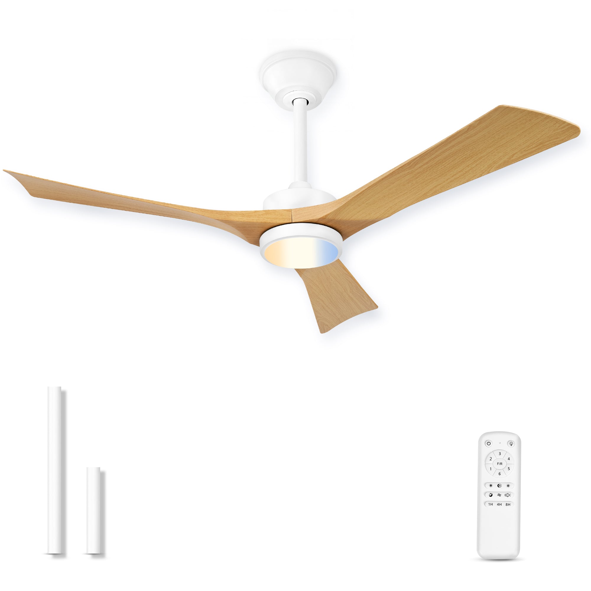 52" Coastal Ceiling Fan with Light, Corrosion-Resistant, Quiet DC Motor, 3CCT LED,  Remote Control, White