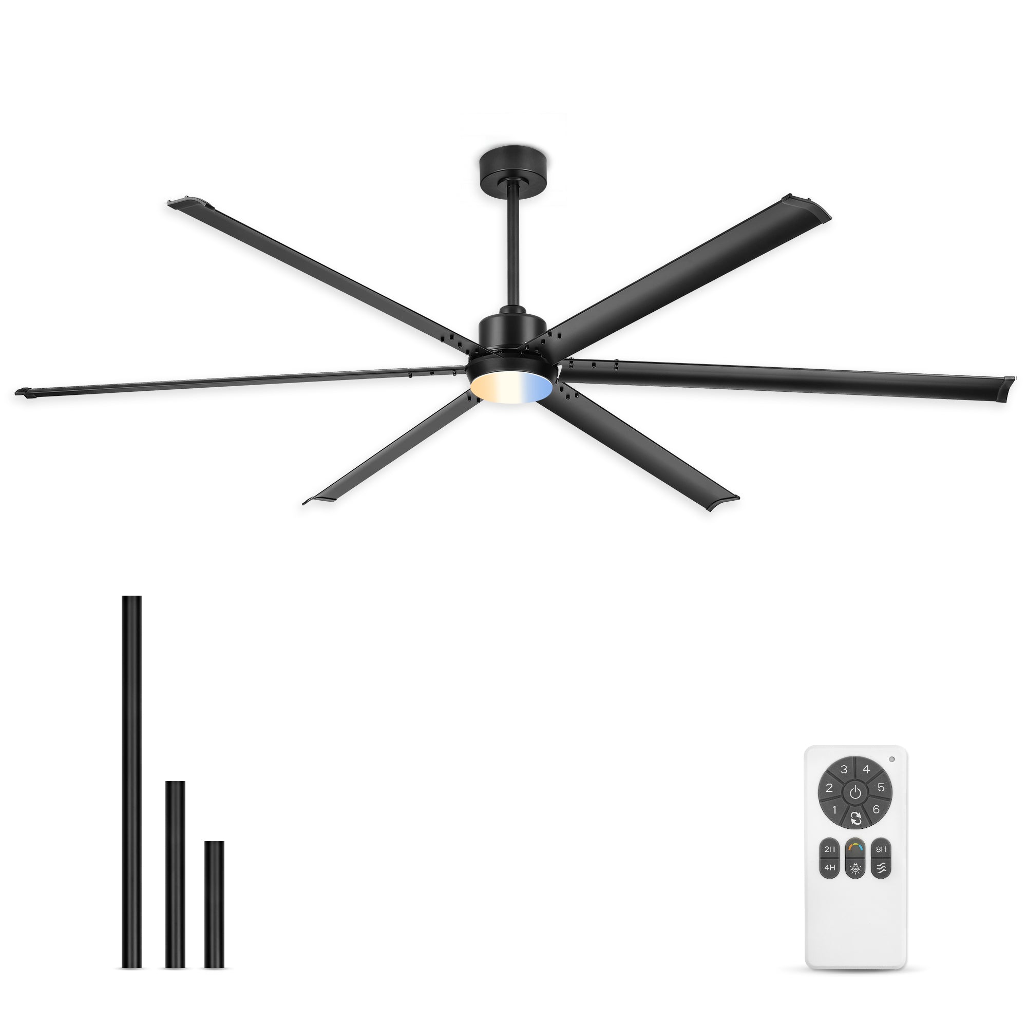 96" Industrial Ceiling Fan with Light, Aluminium Blades, Matte Black