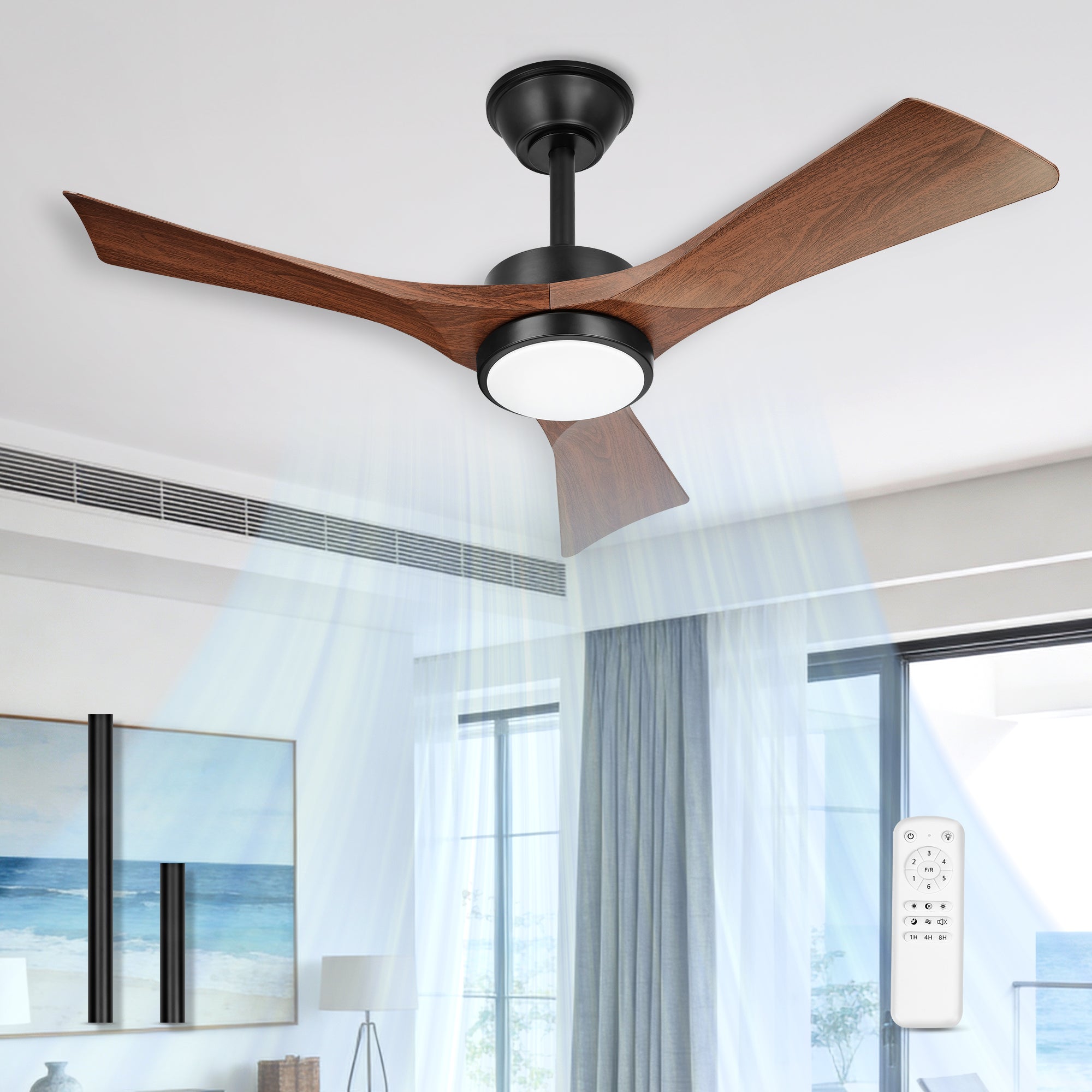 42" Coastal Ceiling Fan with Light, Corrosion-Resistant, Quiet DC Motor, 3CCT LED, Remote Control, Walnut