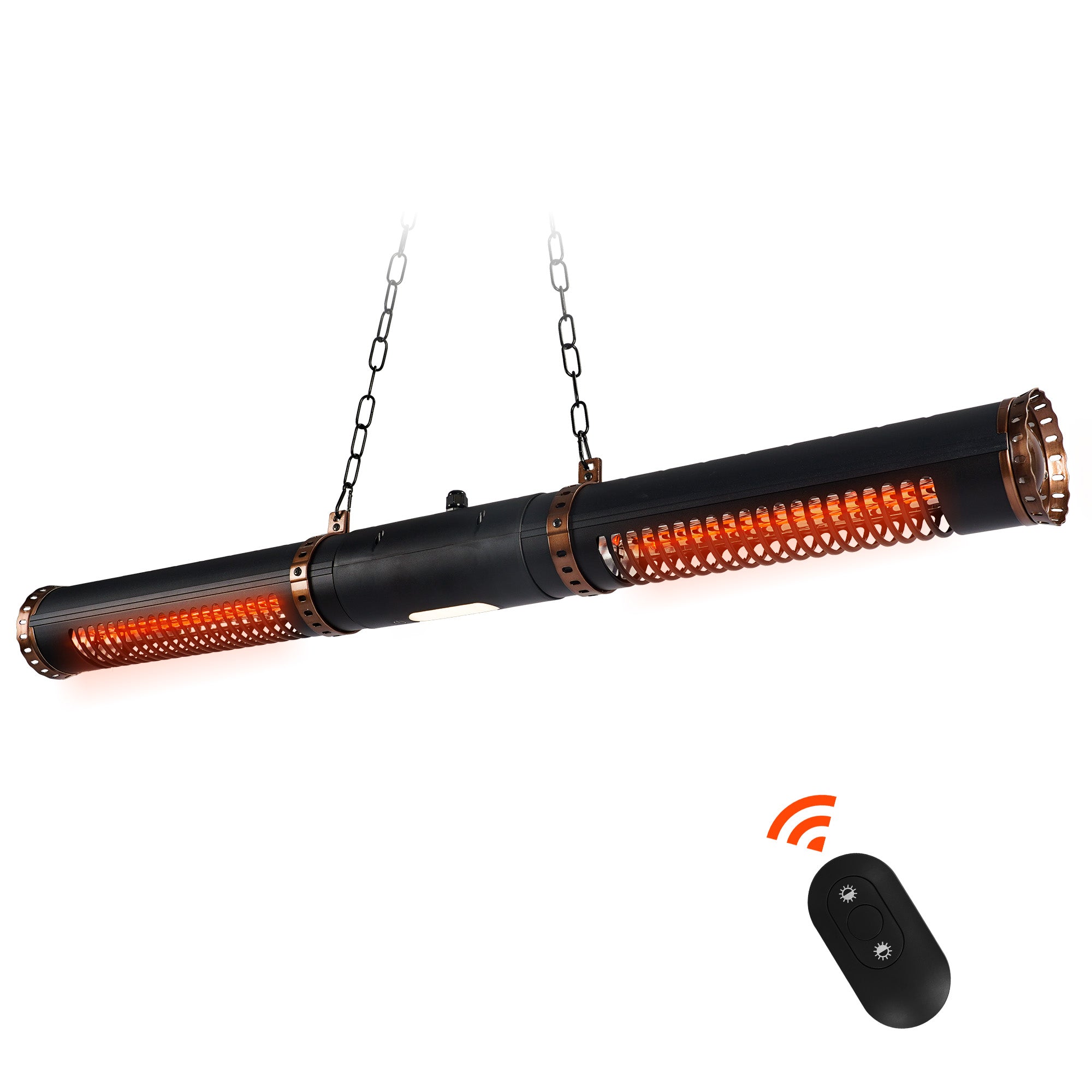 Electric Patio Infrared Heater - USAG00050 - 750/1500W Hanging/Ceiling Outdoor Heater with Remote, with Cylinder Shape, Sectional & Silent Heating, IP54 Waterproof