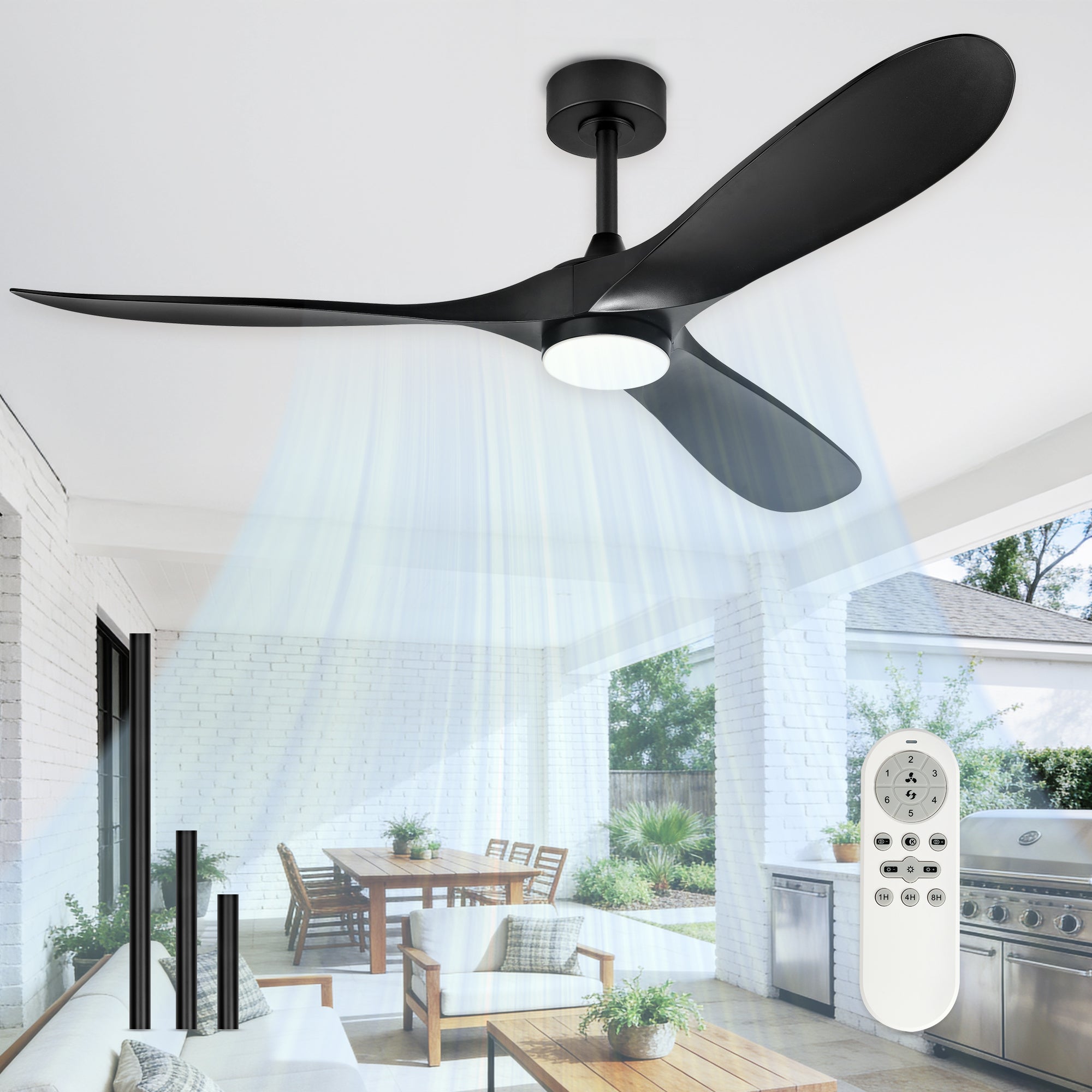 60" Coastal Ceiling Fan with Light, Corrosion-Resistant, Quiet DC Motor, 3CCT LED, Remote Control, Black