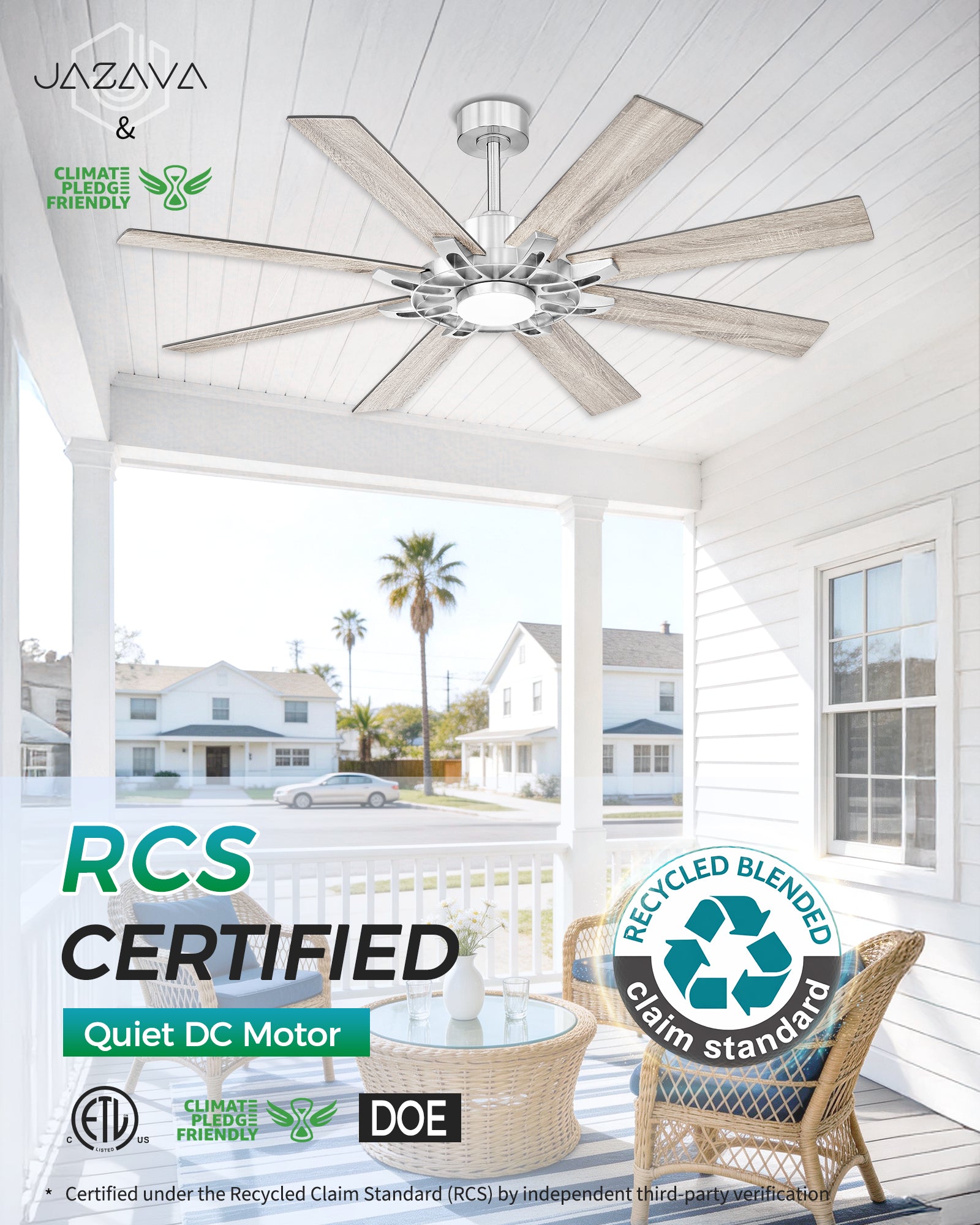 60" Smart Ceiling Fan with Light, Patented Hub Design, Plywood Blade, Alexa App Control, Brushed Nickel & Wood