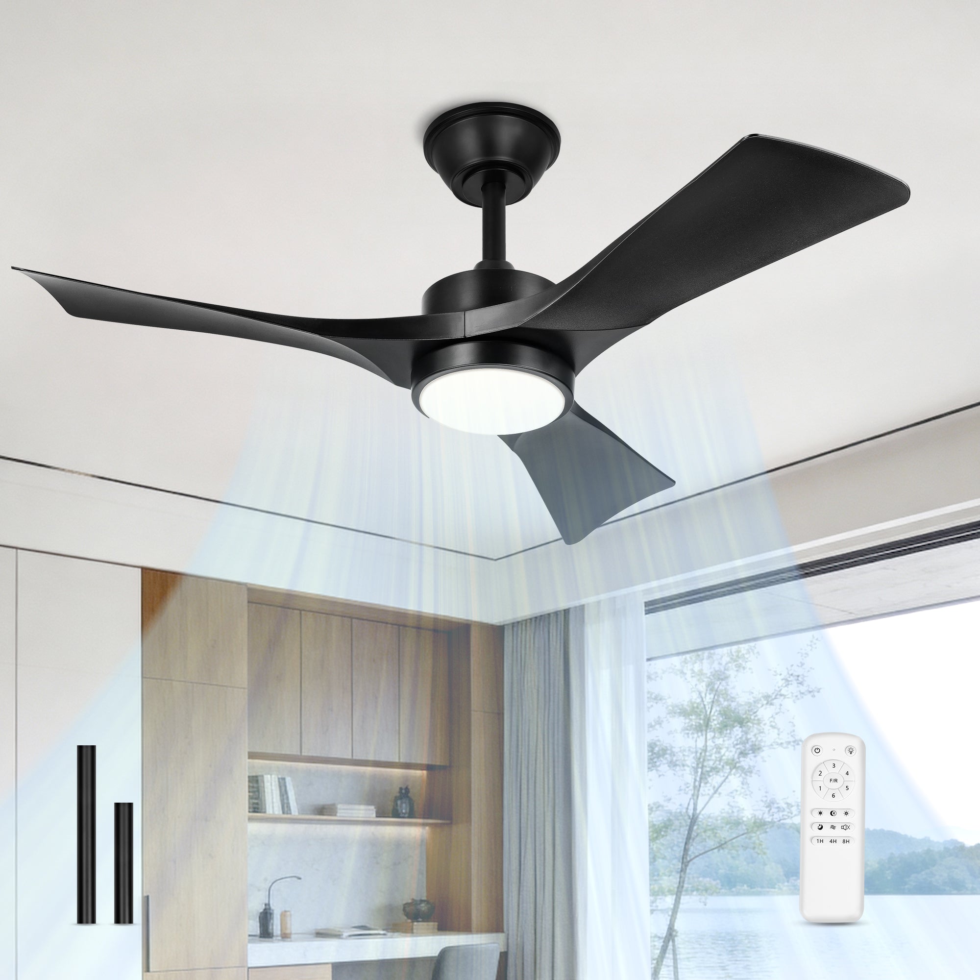 42" Coastal Ceiling Fan with Light, Corrosion-Resistant, Quiet DC Motor, 3CCT LED, Remote Control, Black