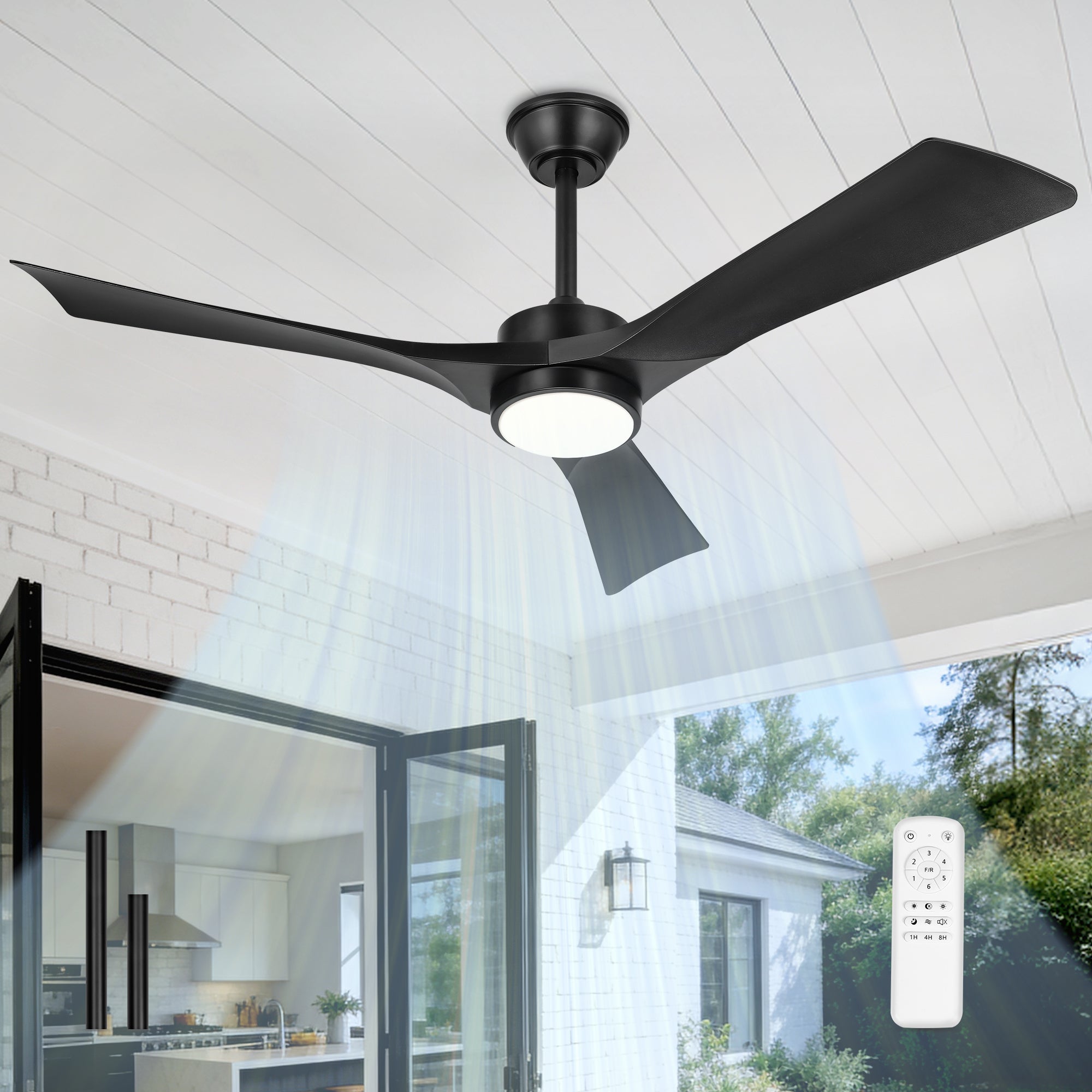 52" Coastal Ceiling Fan with Light, Corrosion-Resistant, Quiet DC Motor, 3CCT LED, Remote Control, Black