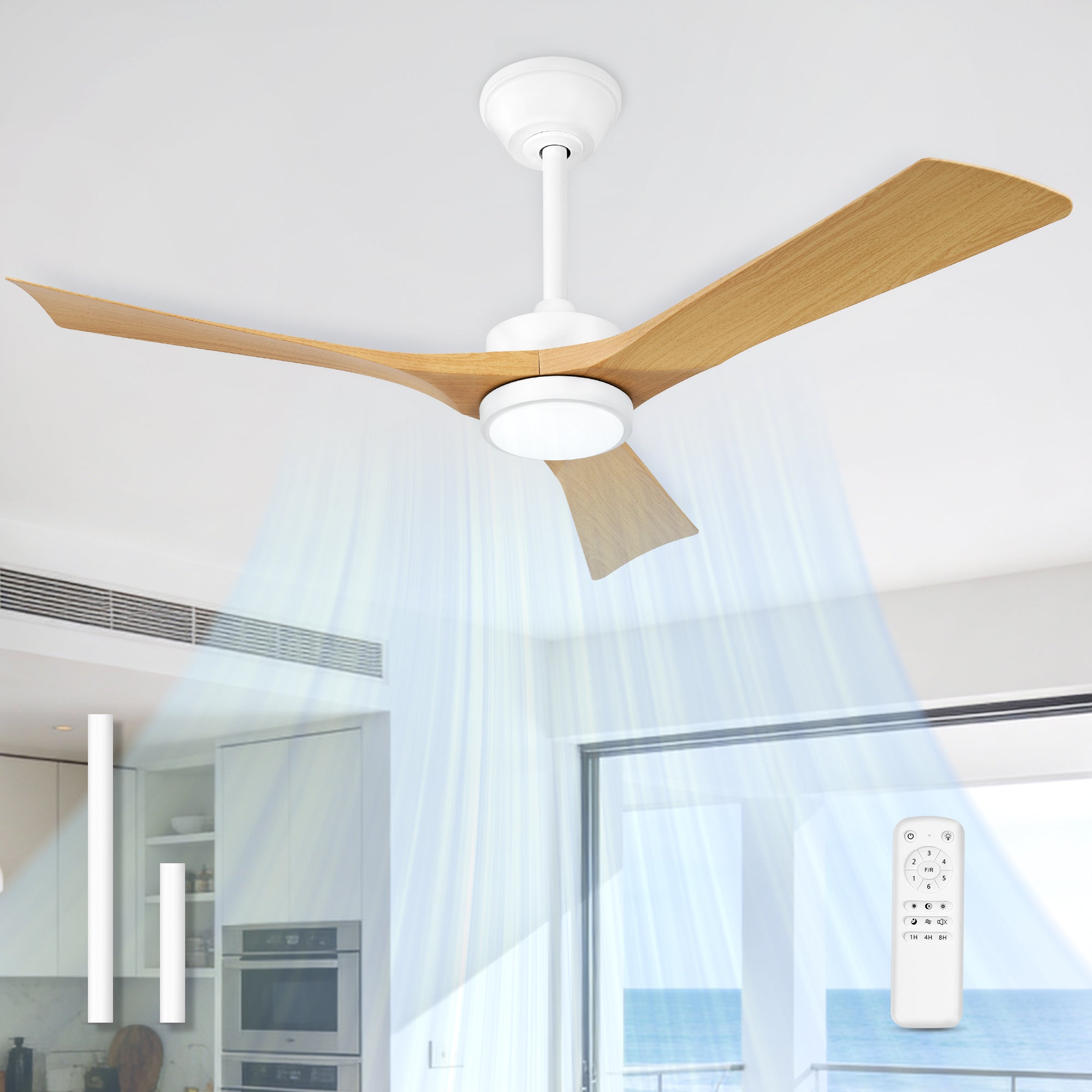 52" Coastal Ceiling Fan with Light, Corrosion-Resistant, Quiet DC Motor, 3CCT LED,  Remote Control, White