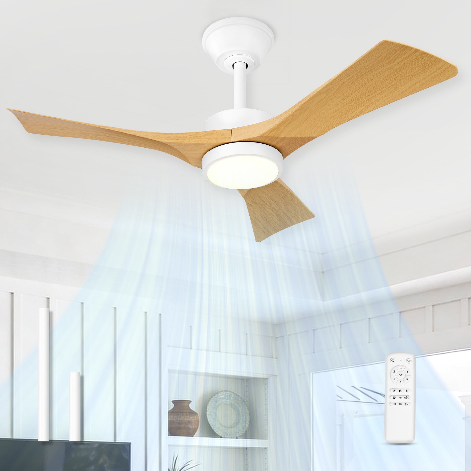 42" Coastal Ceiling Fan with Light, Corrosion-Resistant, Quiet DC Motor, 3CCT LED,  Remote Control, White