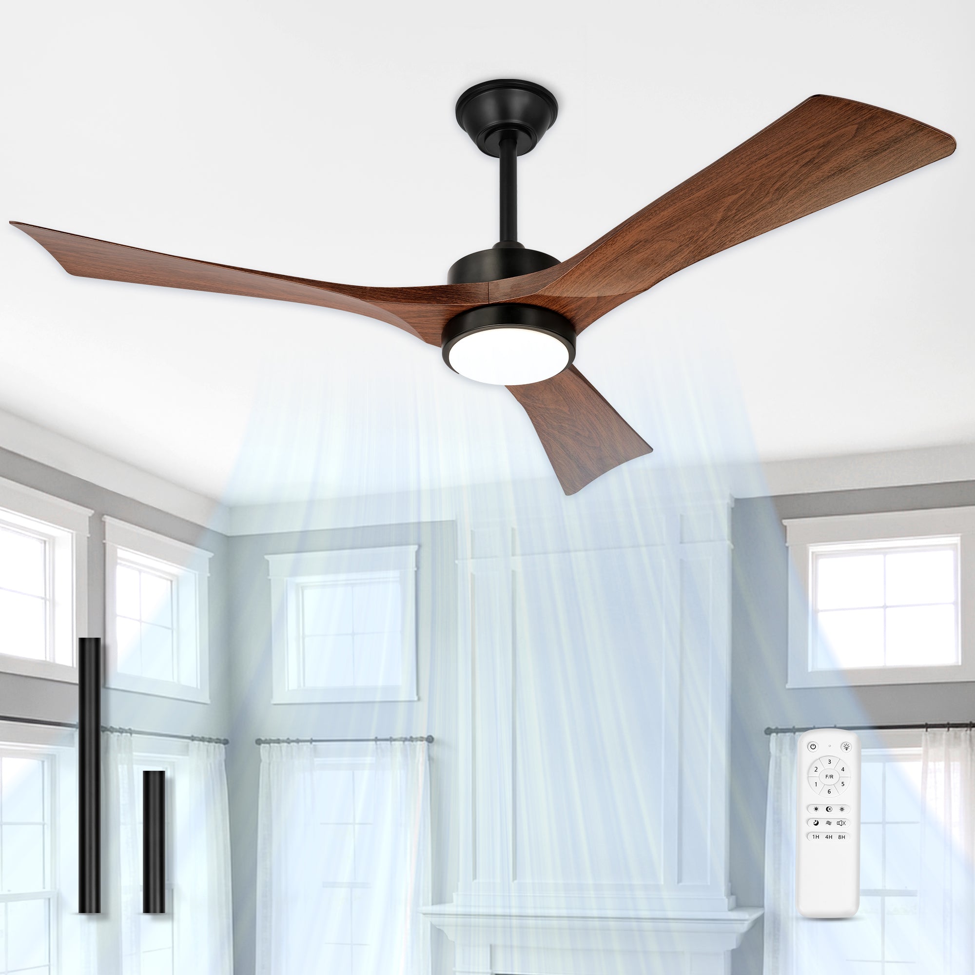 52" Coastal Ceiling Fan with Light, Corrosion-Resistant, Quiet DC Motor, 3CCT LED, Remote Control, Walnut