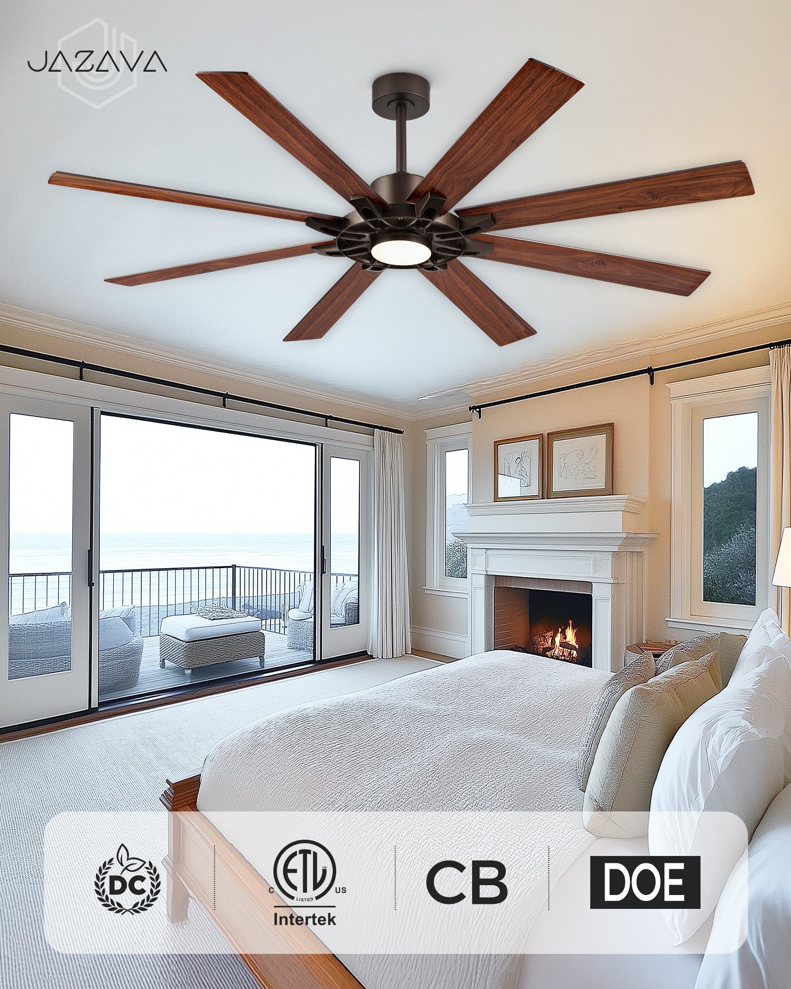 72" Smart Ceiling Fan with Light, Patented Hub Design, Plywood Blade, Alexa App Control, Bronze & Wood