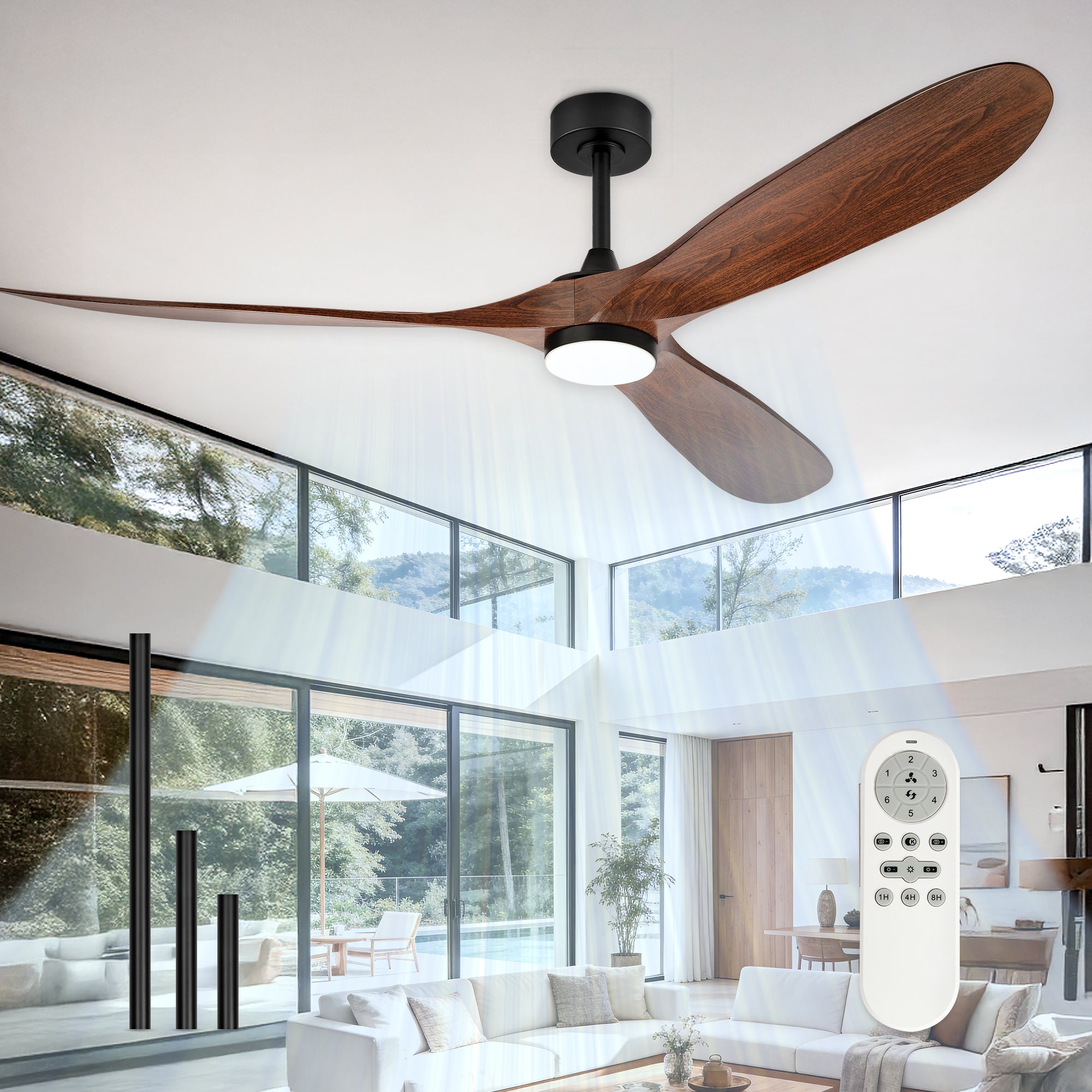 70" Coastal Ceiling Fan with Light, Corrosion-Resistant, Quiet DC Motor, 3CCT LED, Remote Control, Walnut