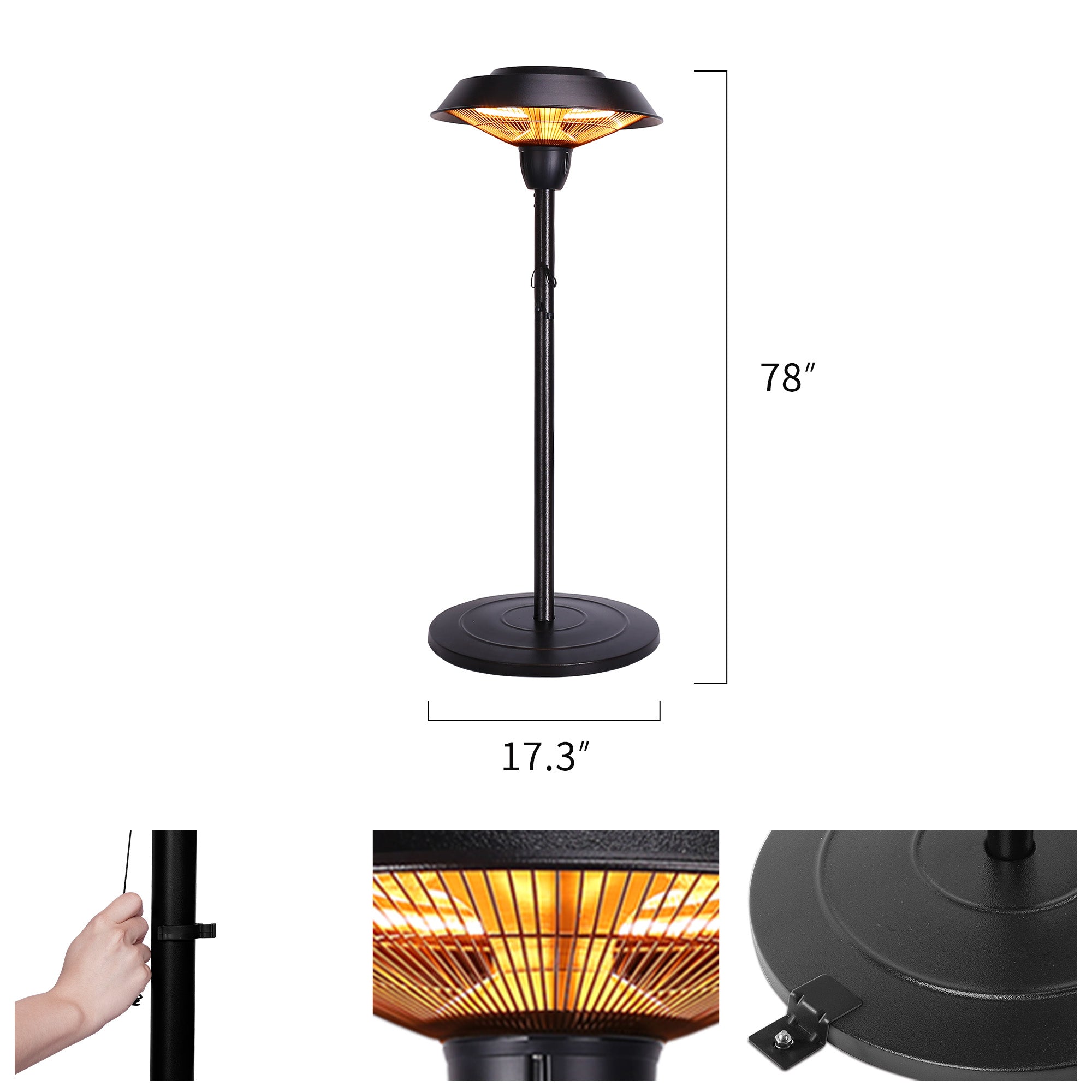 Outdoor Freestanding Electric Patio Heater - USAG00061 - 1500W Portable Infrared Heater with Hammered Bronze Finished, Suitable as a Balcony Heater, BBQ and Outdoor Party