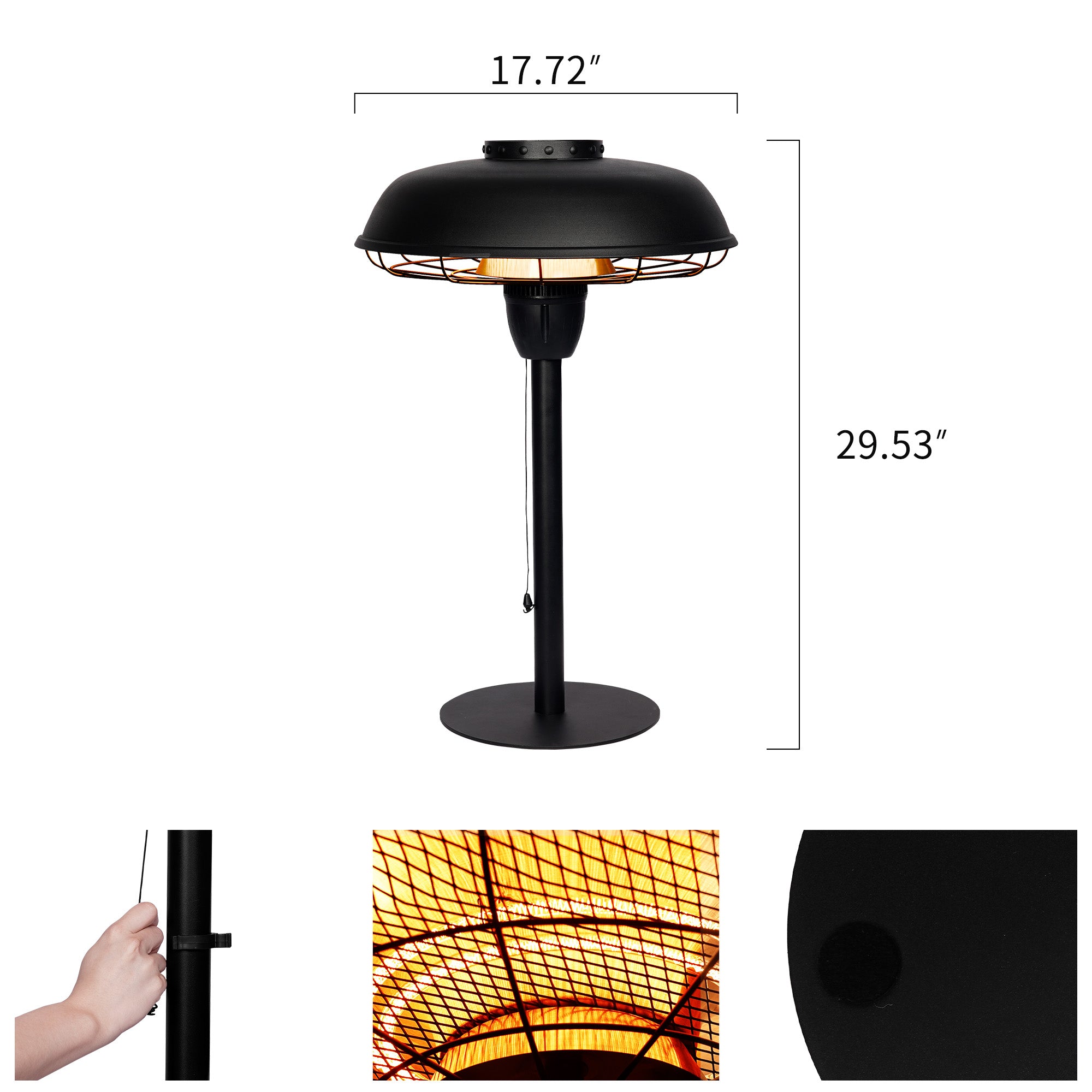 Electric Patio Infrared Heater - USAG00056 - 700/800/1500W Outdoor Hanging/Ceiling Heater With Remote Control & Touch Switch With UFO Shape Sandy Black, IP44 Waterproof