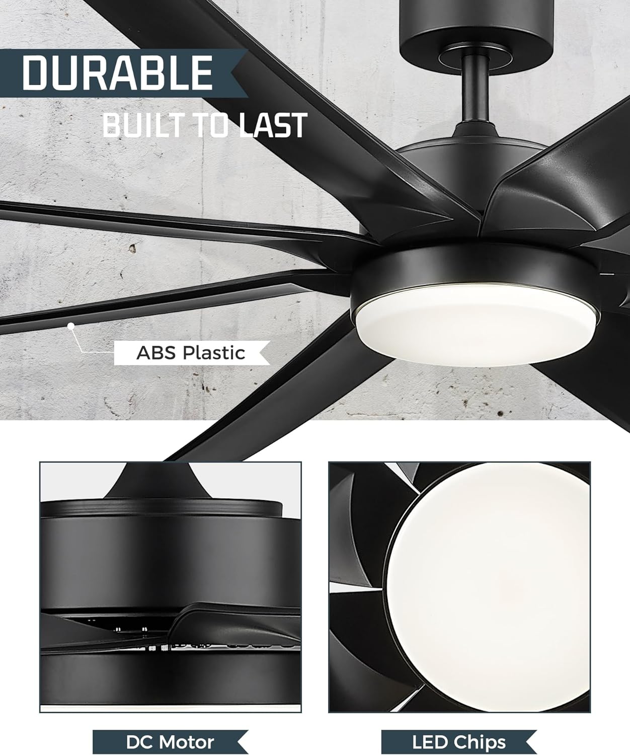 70 Inch Ceiling Fans with Lights, Smart Ceiling Fan with ALEXA and Google, Reversible DC Motor, 3CCT Dimmable Black Ceiling Fan for Patio