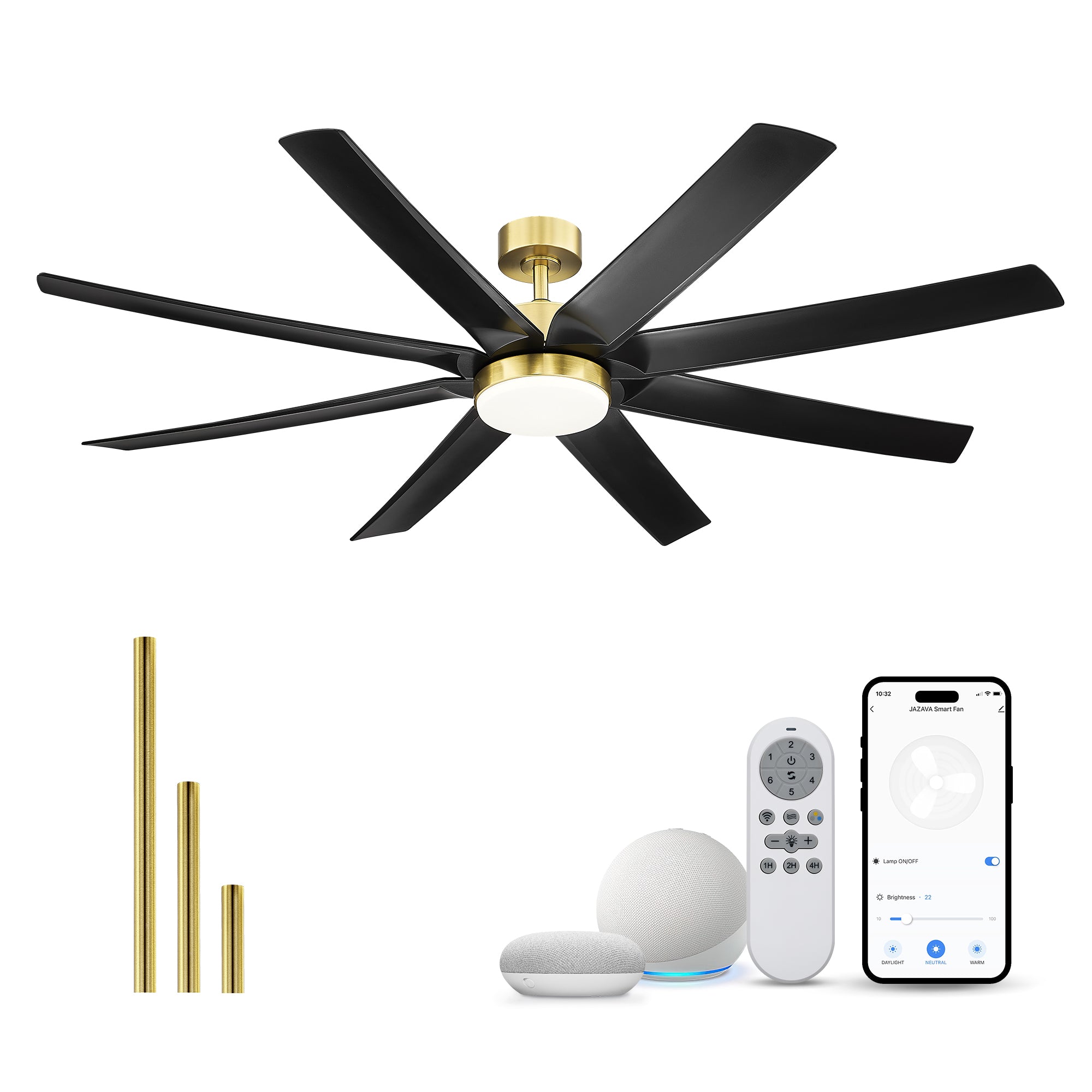 70" Smart Ceiling Fan with Light, Works with Alexa, Remote Control, Black & Gold