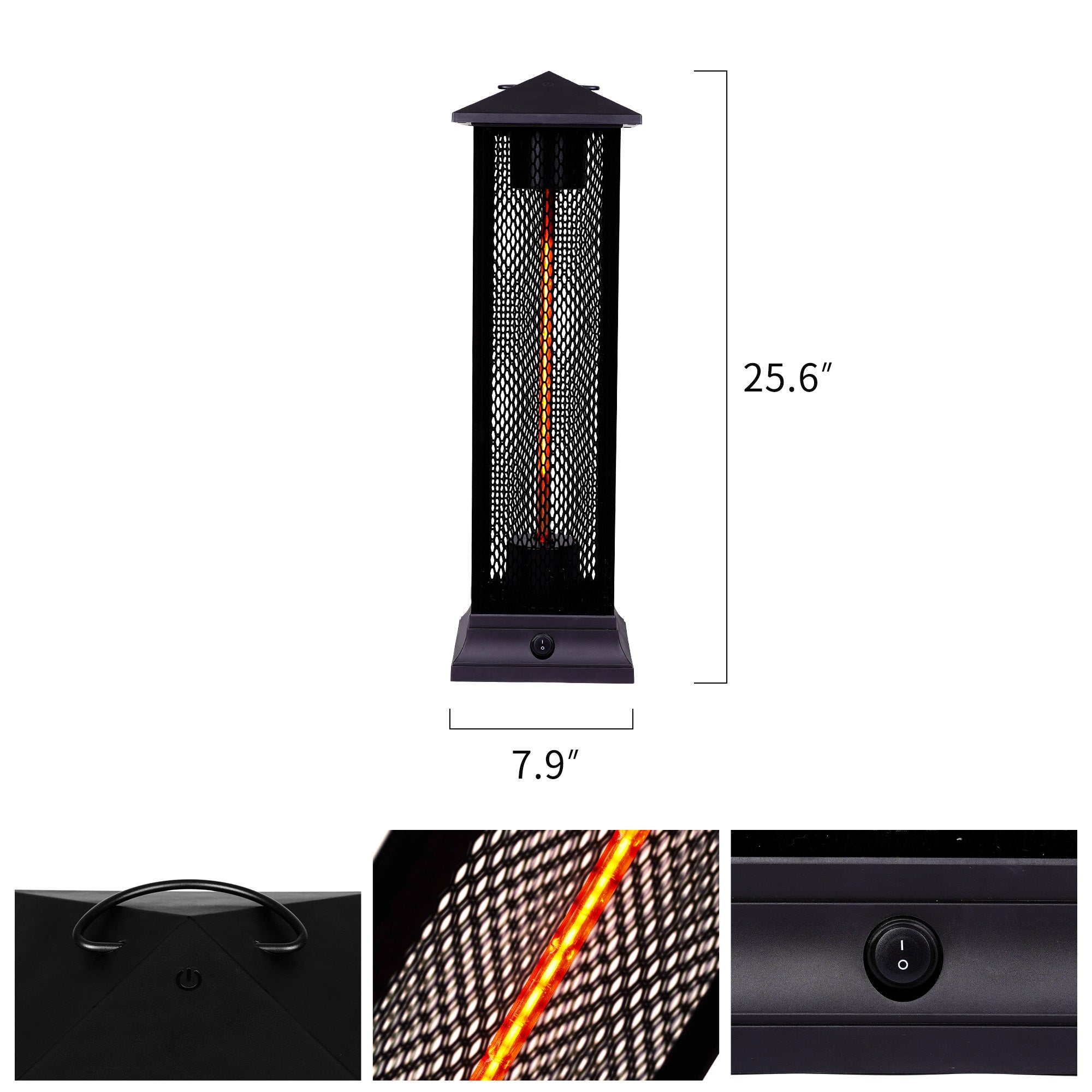 Freestanding Electric Patio Outdoor Infrared Heater - USAG00057 - 1500W with Matte Black Finished, Tip-Over Protection, Silent Heating, IP55 Outdoor Heaters