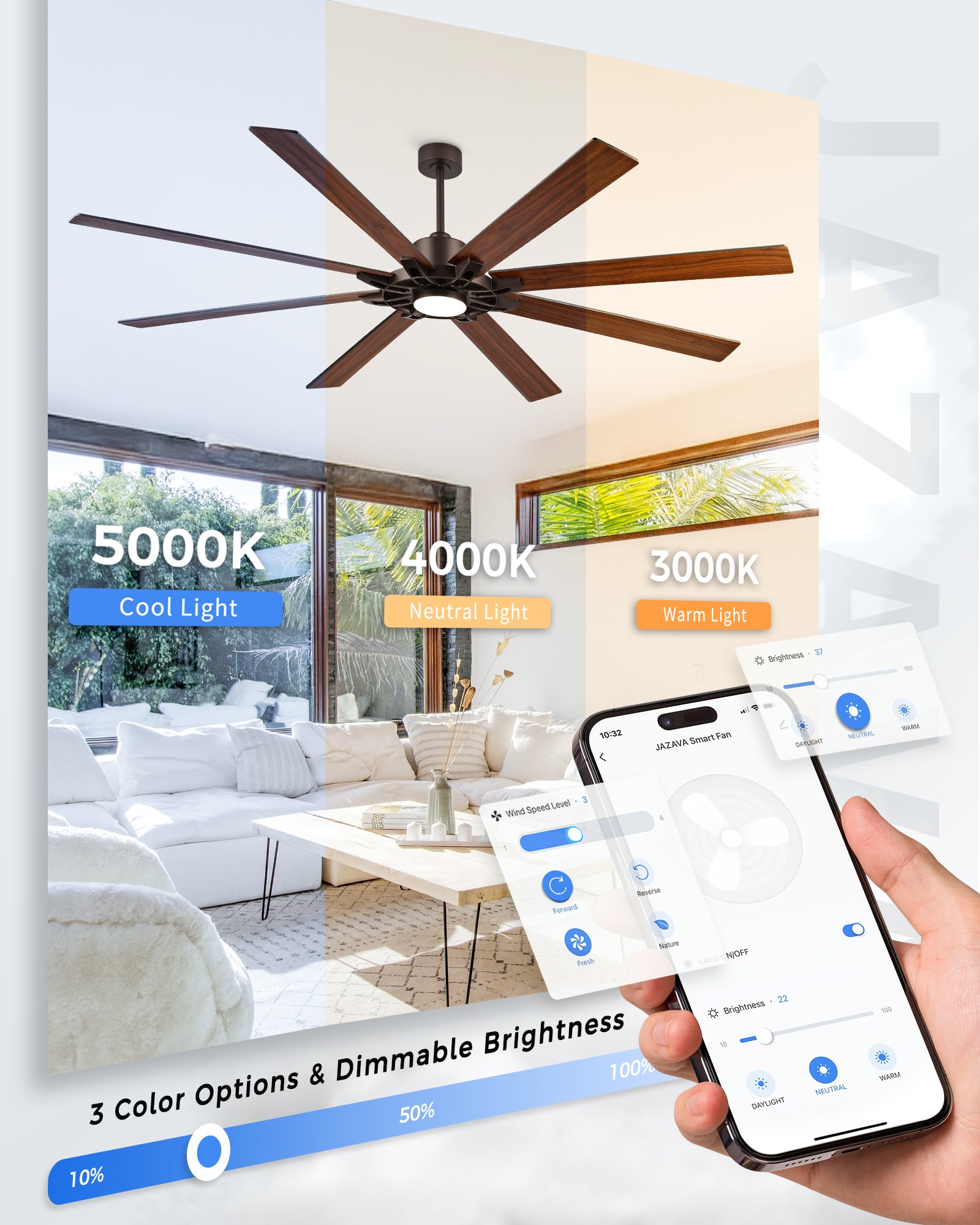 84" Smart Ceiling Fan with Light, Patented Hub Design, Plywood Blade, Alexa App Control, Bronze & Wood