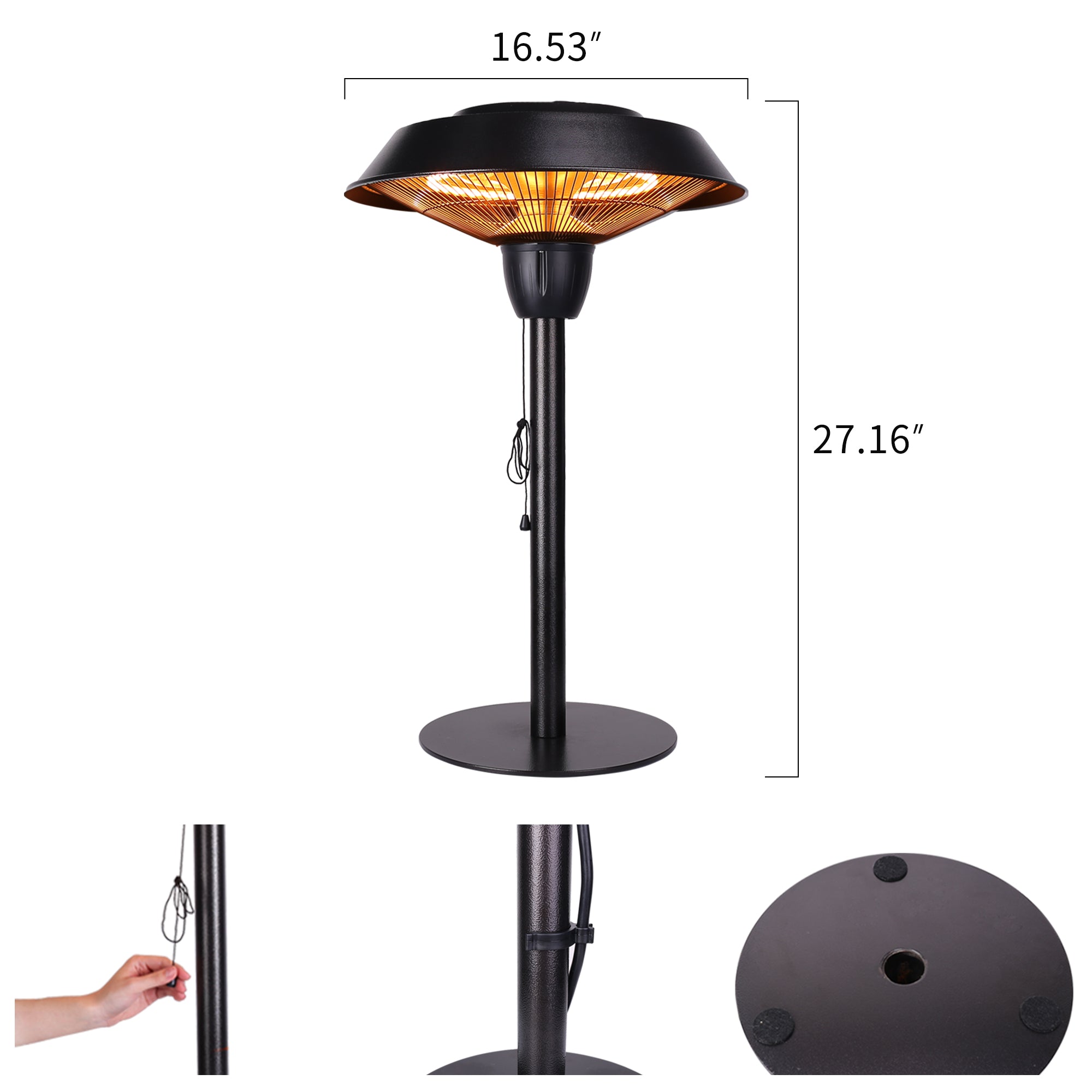 Outdoor Freestanding Electric Patio Heater - USAG00164 - 1500W Portable Tabletop Infrared Heater with Hammered Bronze Finished, Suitable as a Balcony Heater