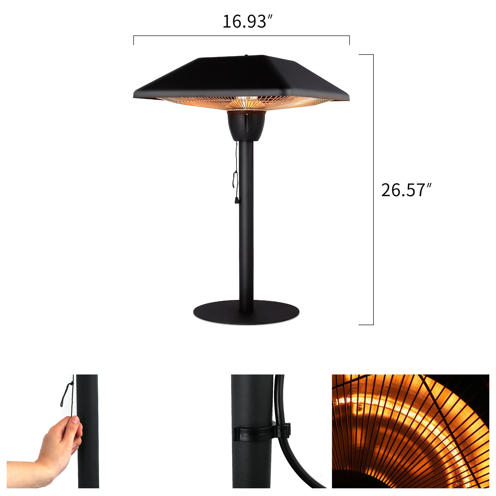 Tabletop Electric Patio Infrared Heater - USAG00161 - 1500W Electric Outdoor Heaters in Classic Sandy Black Finish