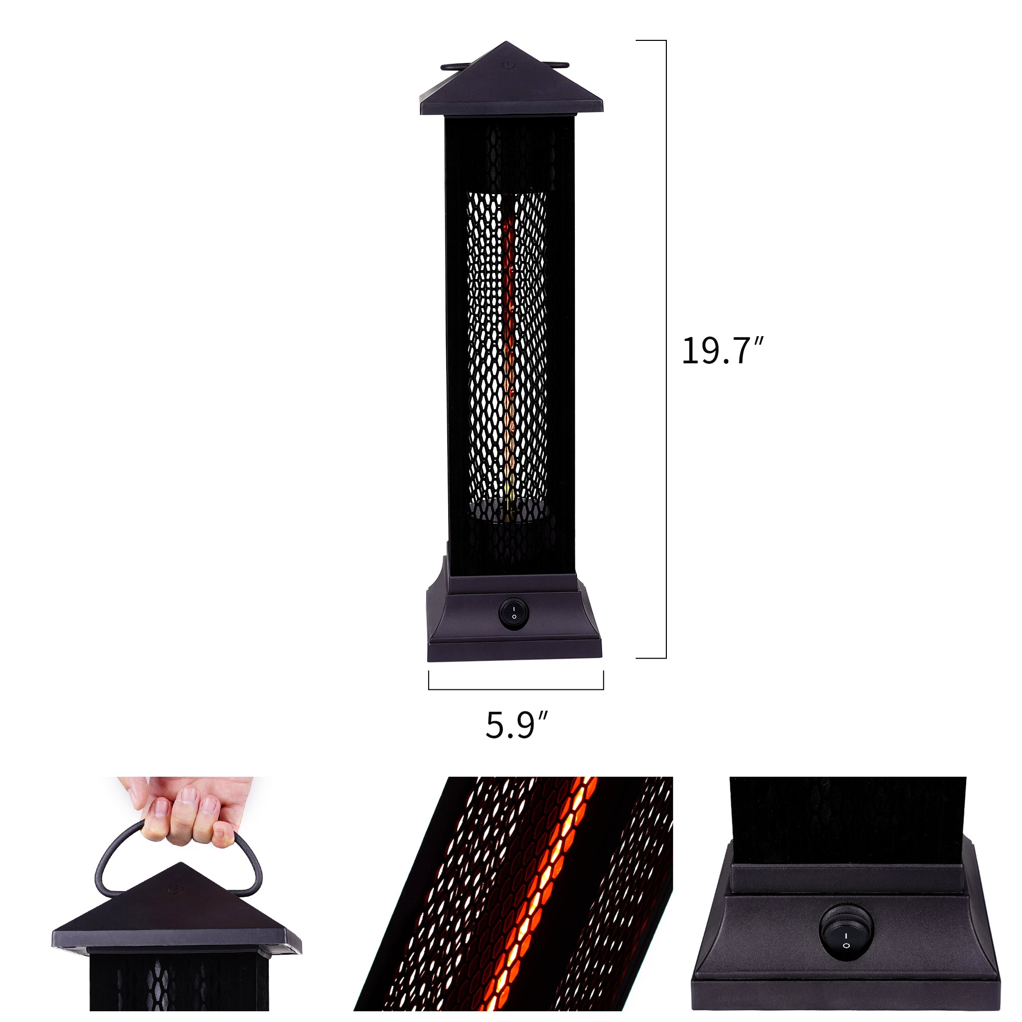 Freestanding Electric Patio Infrared Heater - USAG00160 - 1200W Infrared Heater with Matte Black Finished, Tip-Over Protection, Silent Heating, IP55 Waterproof