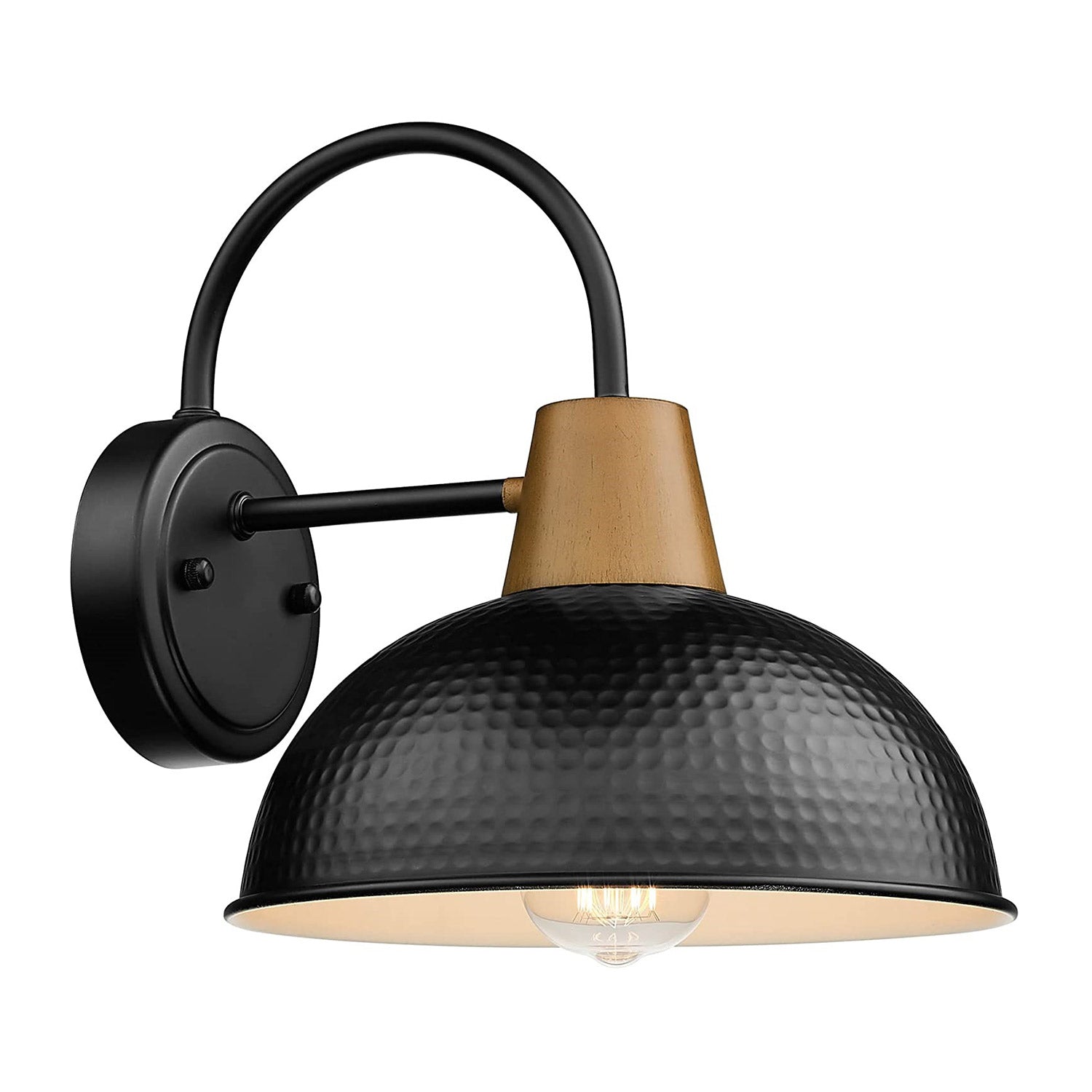 Modern Black Gooseneck Barn Lights with Hammered Metal Shade - 10.2 inch Outdoor Wall Lights - USAG00319