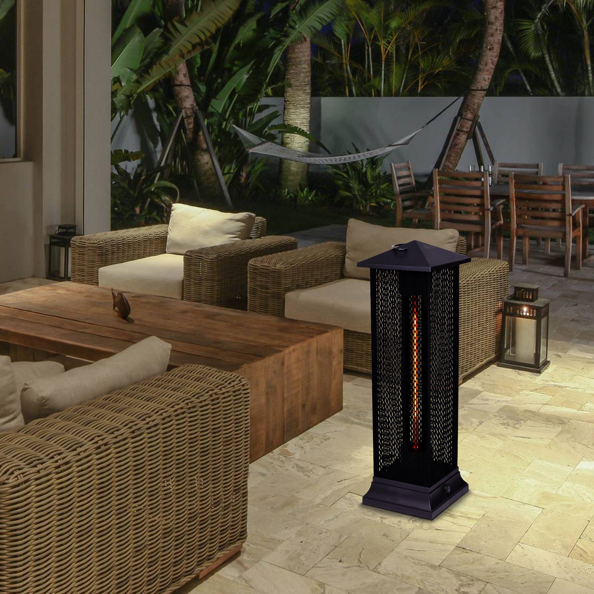 Freestanding Electric Patio Outdoor Infrared Heater - USAG00057 - 1500W with Matte Black Finished, Tip-Over Protection, Silent Heating, IP55 Outdoor Heaters