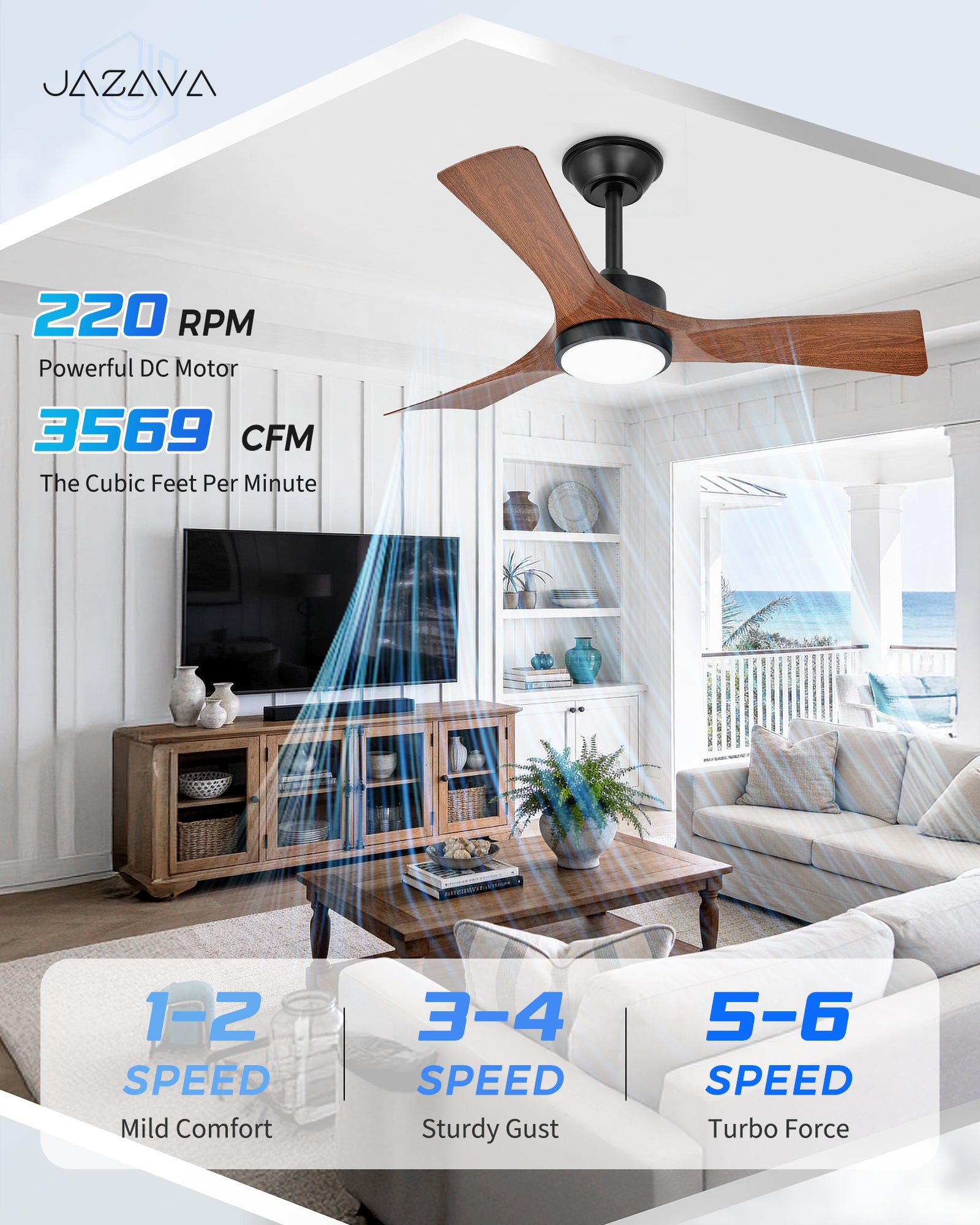 42" Coastal Ceiling Fan with Light, Corrosion-Resistant, Quiet DC Motor, 3CCT LED, Remote Control, Walnut