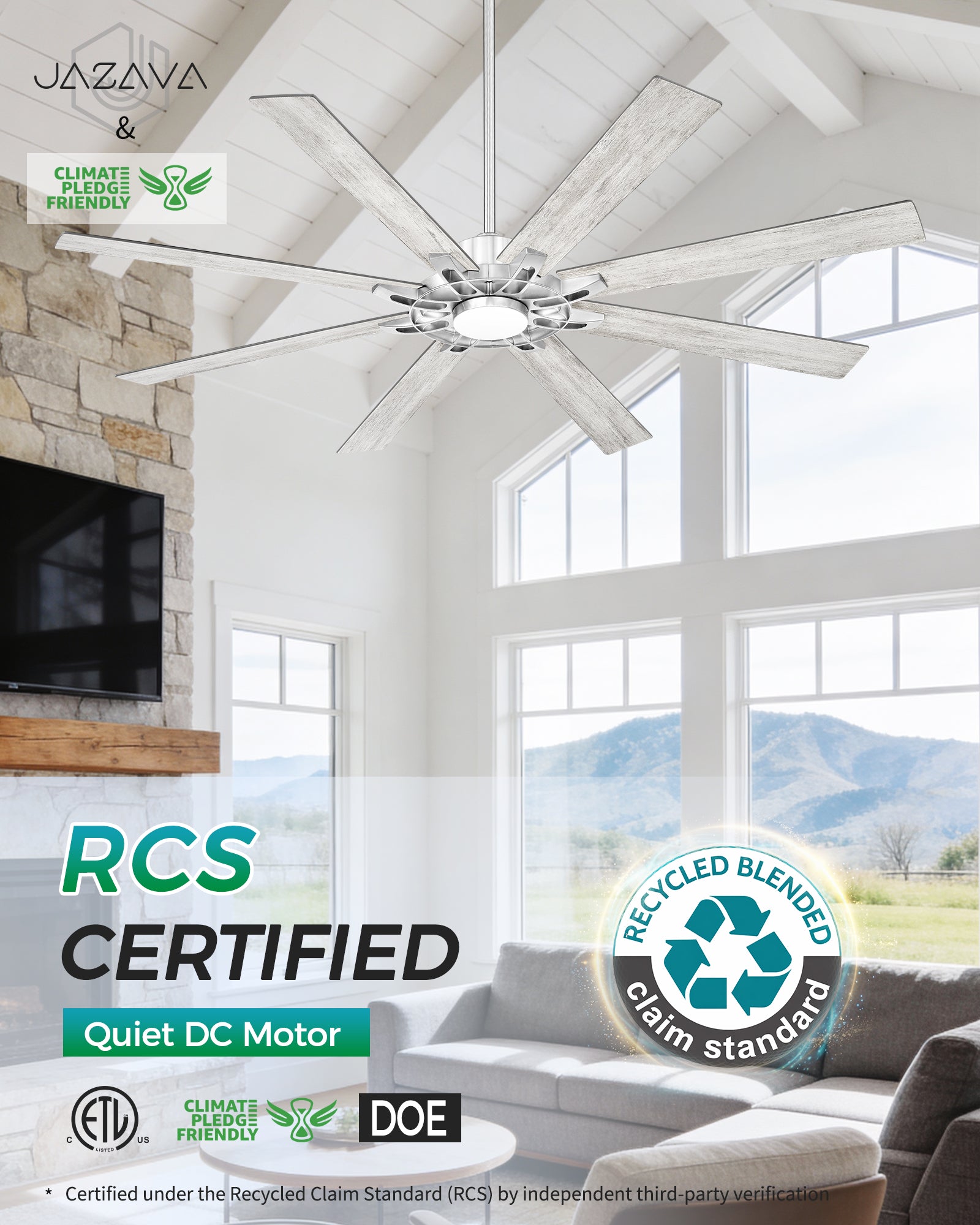 72" Smart Ceiling Fan with Light, Patented Hub Design, Plywood Blade, Alexa App Control, Brushed Nickel & Wood