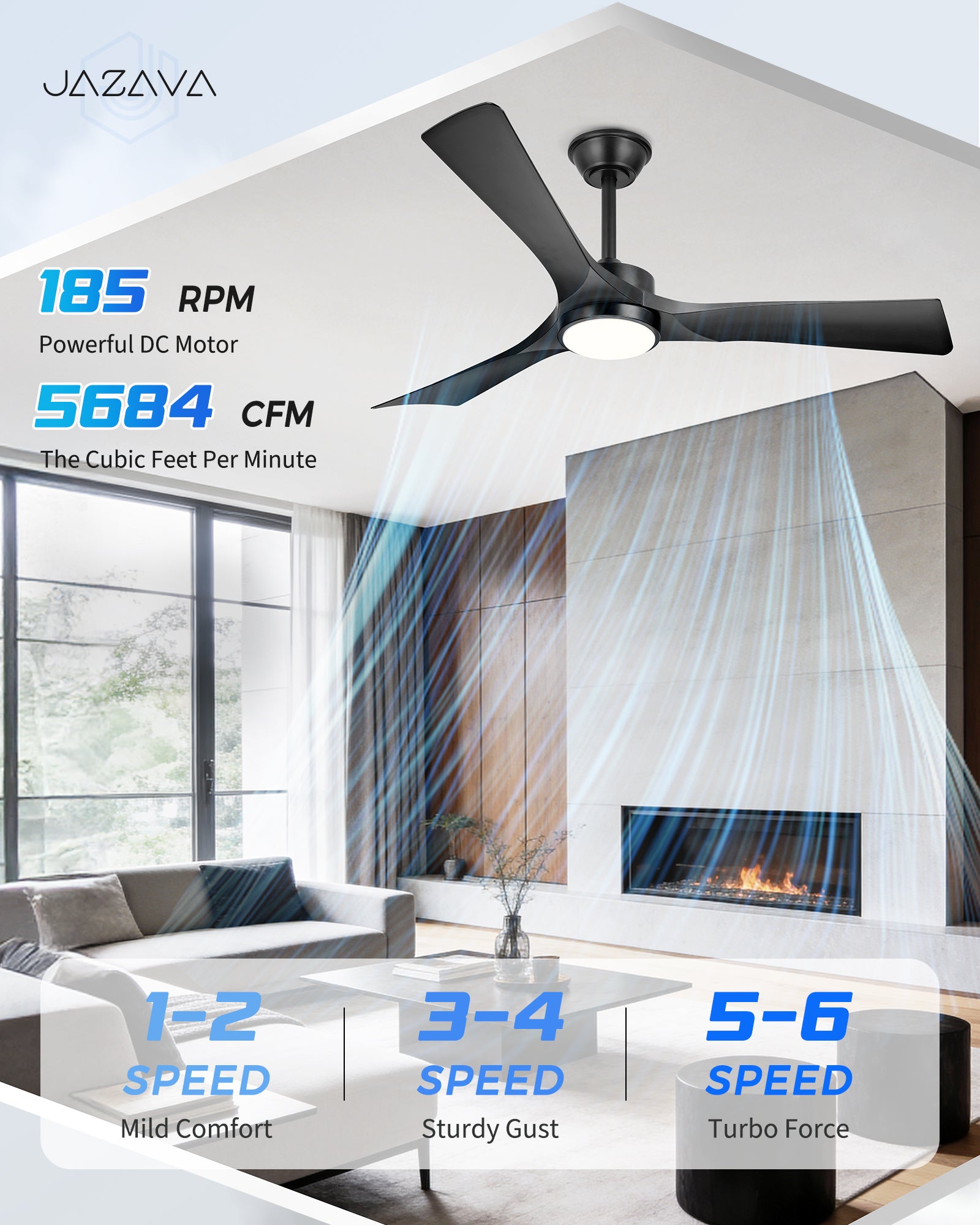 52" Coastal Ceiling Fan with Light, Corrosion-Resistant, Quiet DC Motor, 3CCT LED, Remote Control, Black