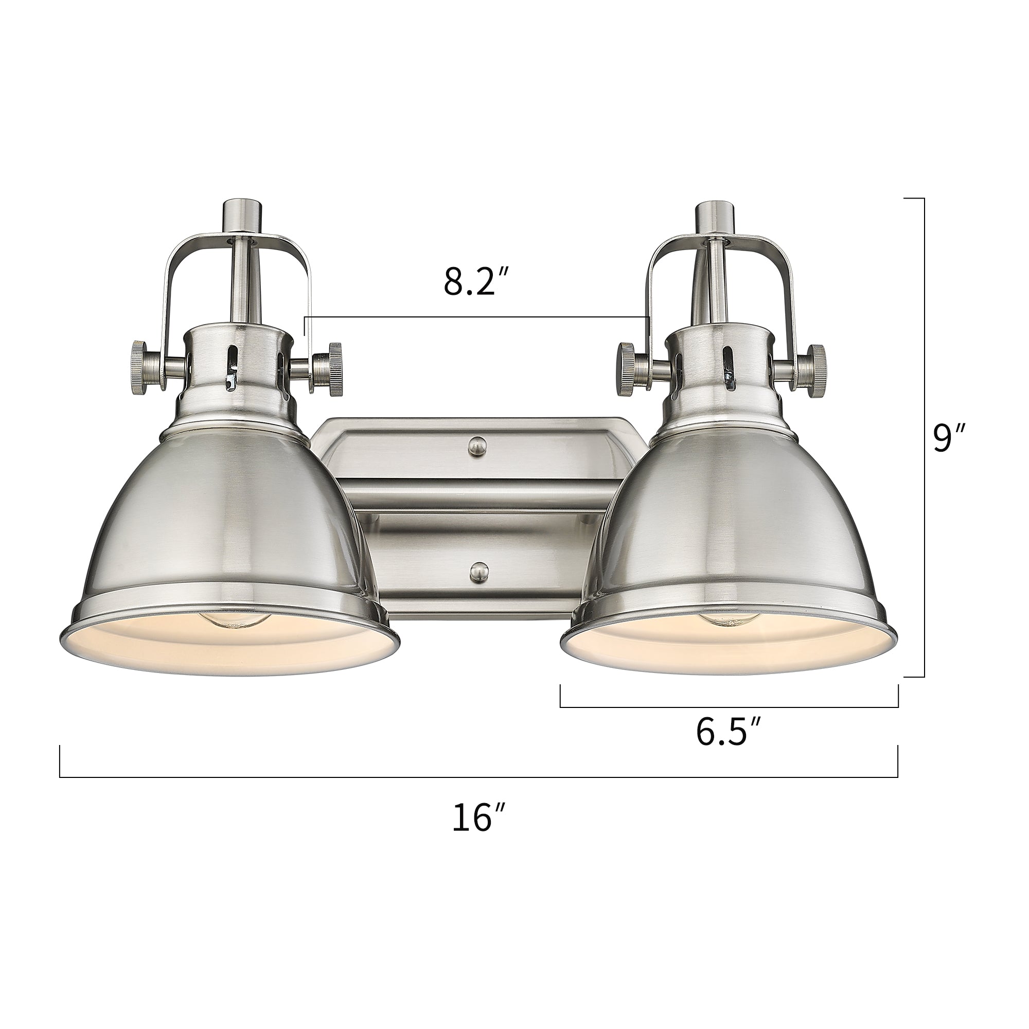 Brushed Nickel Metal - 2-Light Vanity Lights, Modern Bathroom Light Fixture with Metal Shade - USAG00295