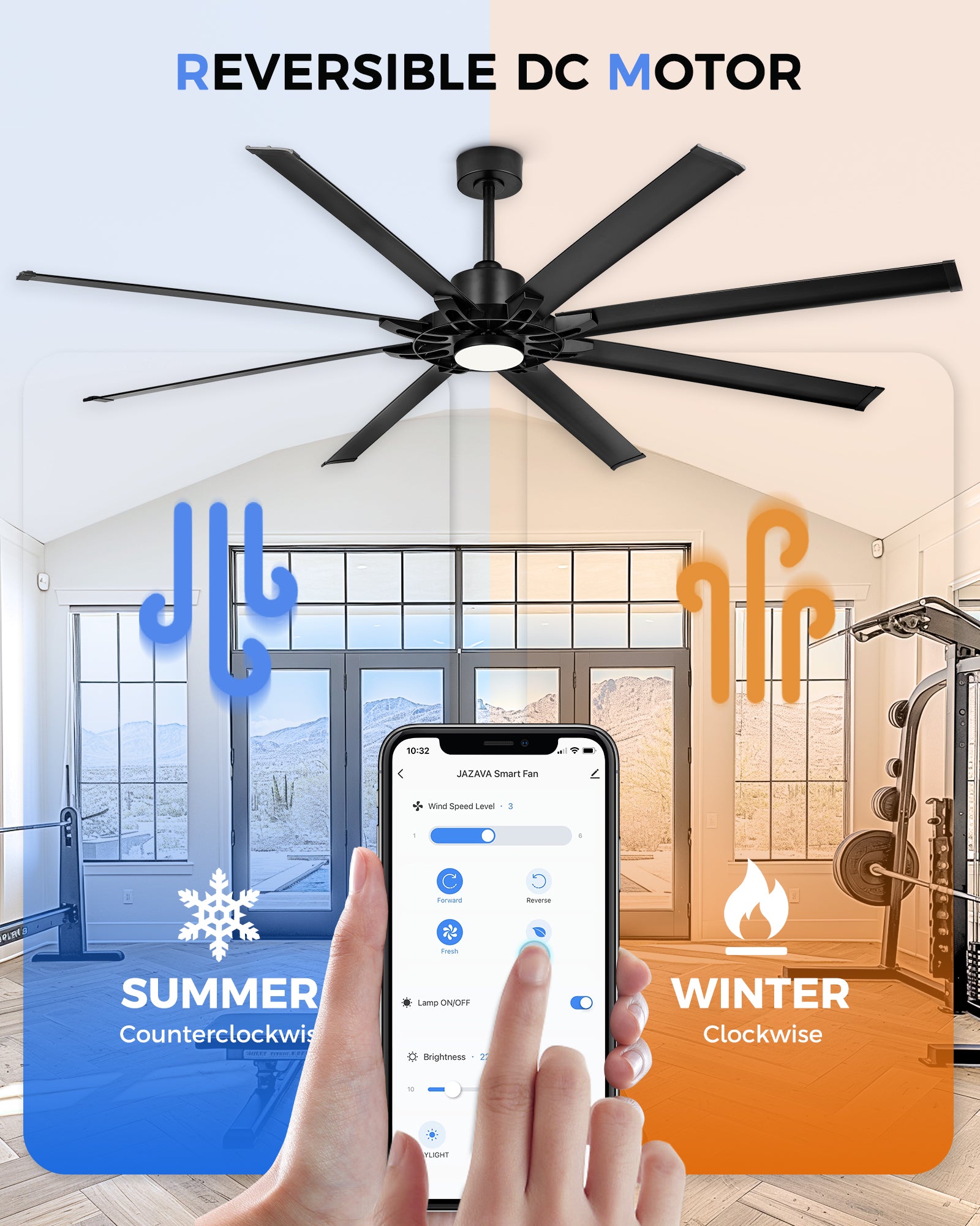 84" Smart Ceiling Fan with Light, Patented Hub Design, Aluminium Blade, Alexa App Control, Black