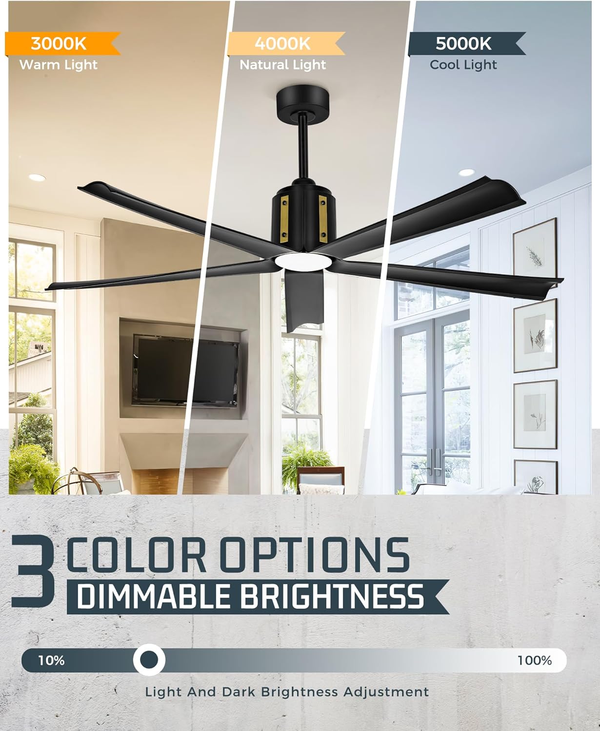 Smart 60 Inch Ceiling Fan, Black Ceiling Fans with Lights and Remote, Quiet DC Motor, Voice Control with 2.4G WiFi, Modern Indoor Ceiling Fans with Light for Bedroom Patio