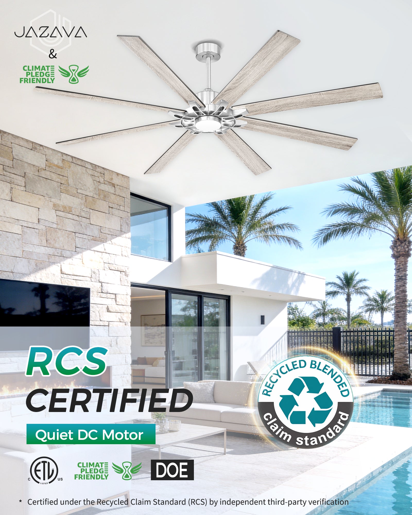 84" Smart Ceiling Fan with Light, Patented Hub Design, Plywood Blade, Alexa App Control, Brushed Nickel & Wood