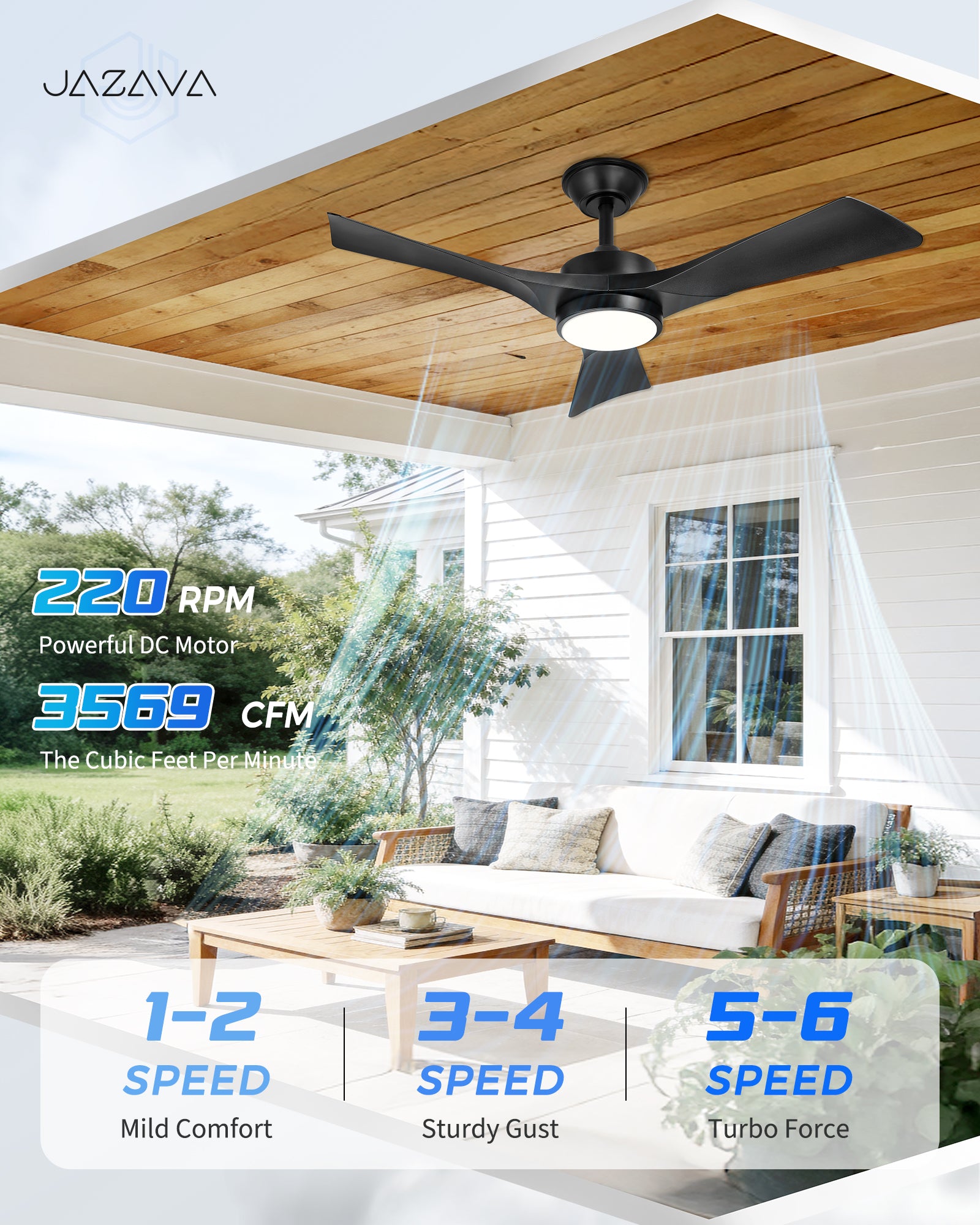 42" Coastal Ceiling Fan with Light, Corrosion-Resistant, Quiet DC Motor, 3CCT LED, Remote Control, Black