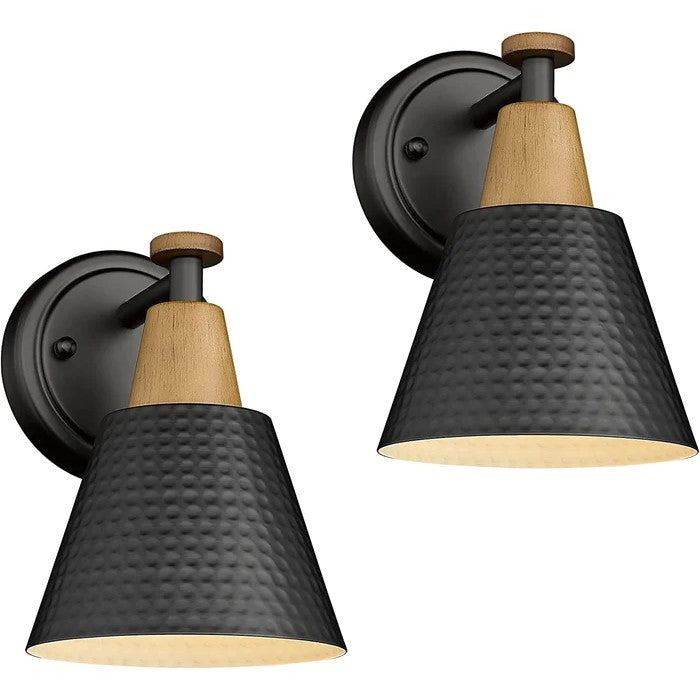 2 Packs Matte Black with Hammered Metal Shade - 8.3 inch 1-Light Wall Sconces Wall Light - USAG00083