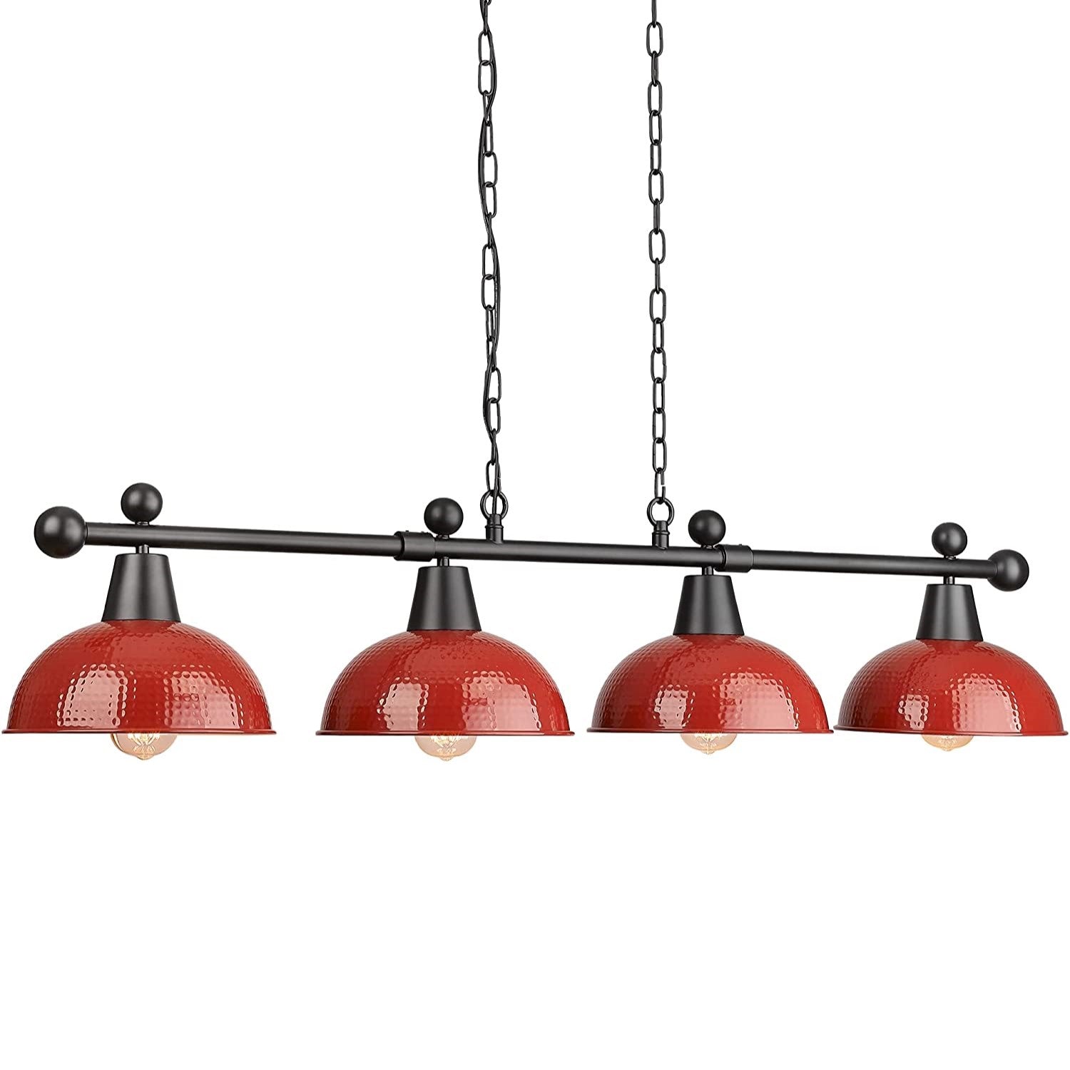 Red & Black Finish with Hammered Metal Shade - 48" 4-Light Modern Billiard Llight - USAG00106